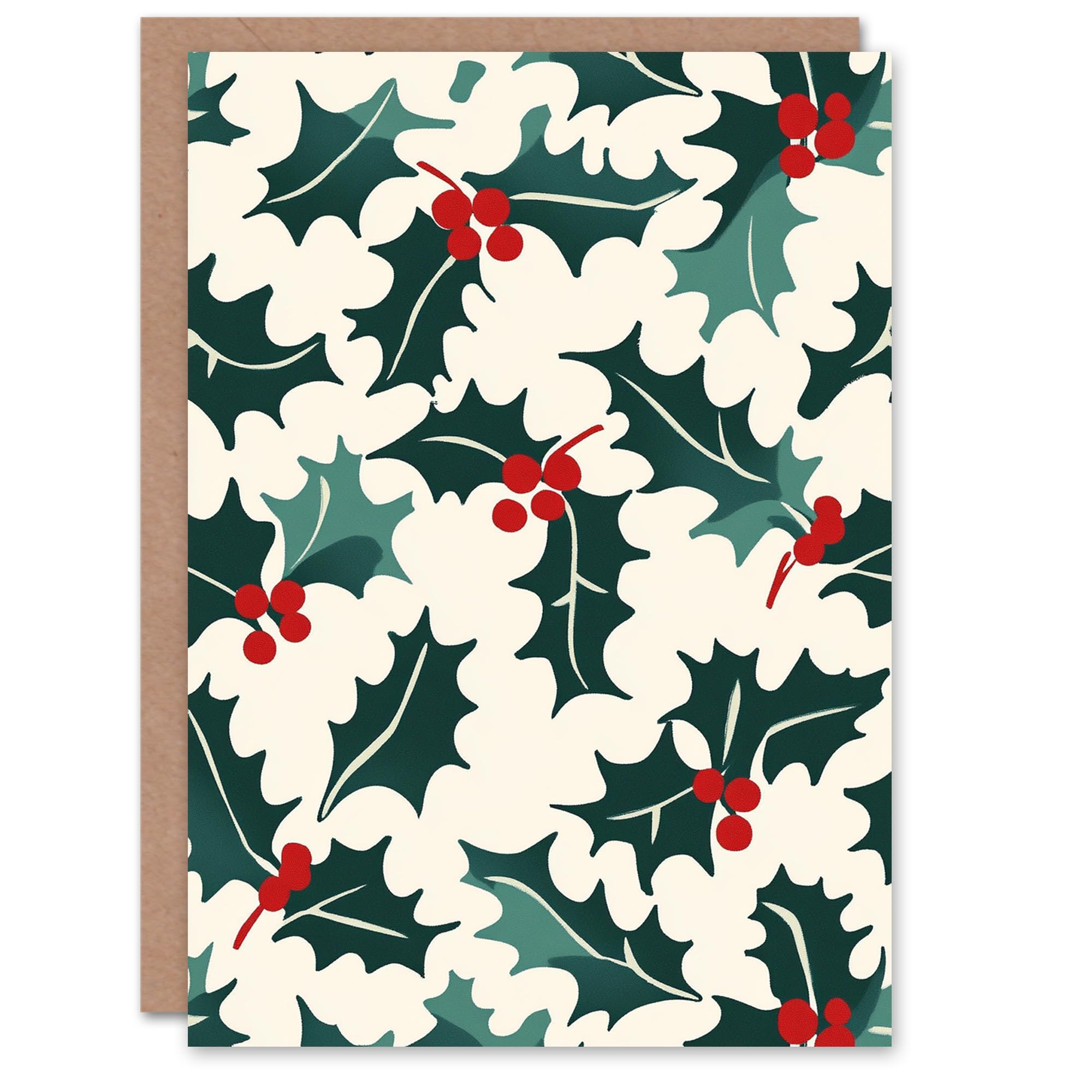 Artery8 Holly Plant Leaf Berry Festive Graphic Blank For Him Or Her Art Xmas Festive Christmas Card