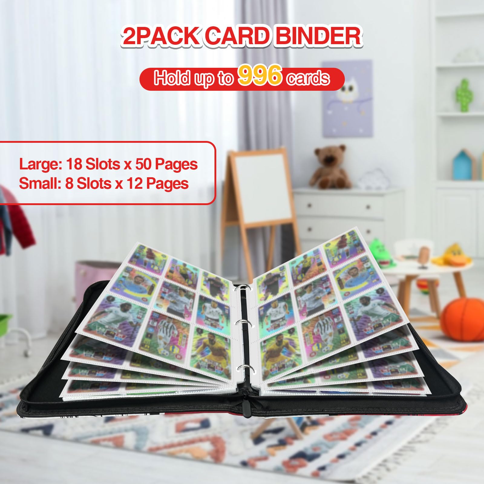 Card Binder With 9-Pockets, 900 Pockets Card Holder With 50 Removable Sleeves and 4-Pocket With 12 Sleeves - Can Hold 96 Cards - Image 2