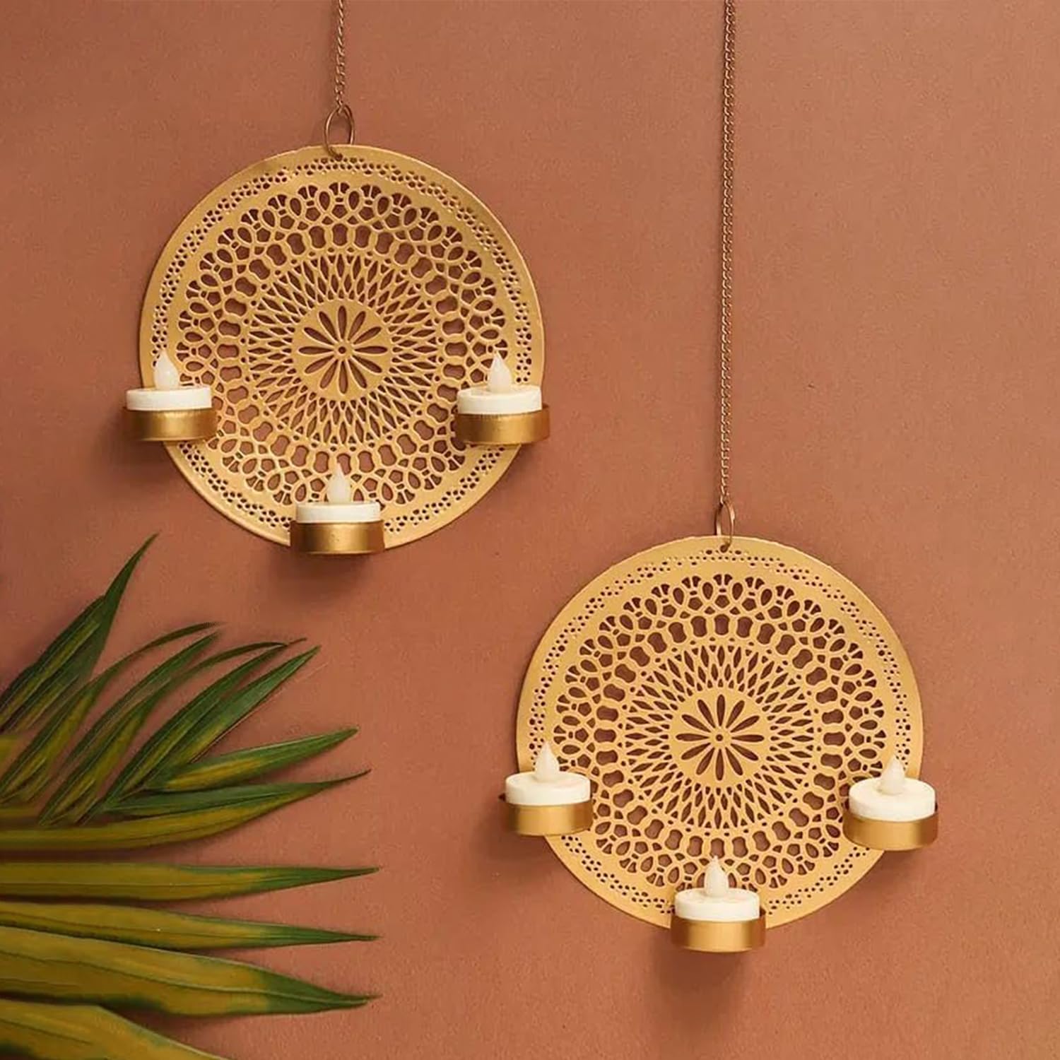 The Purple Tree Chandrama Diya Hanging Metal Tealight Candle Holders (Pack of 2) Diyas for Home Decor, Diwali Decorative Candle Holder, Candle Holder, Gifts for Housewarming, Candle Diya Holder-picture-38