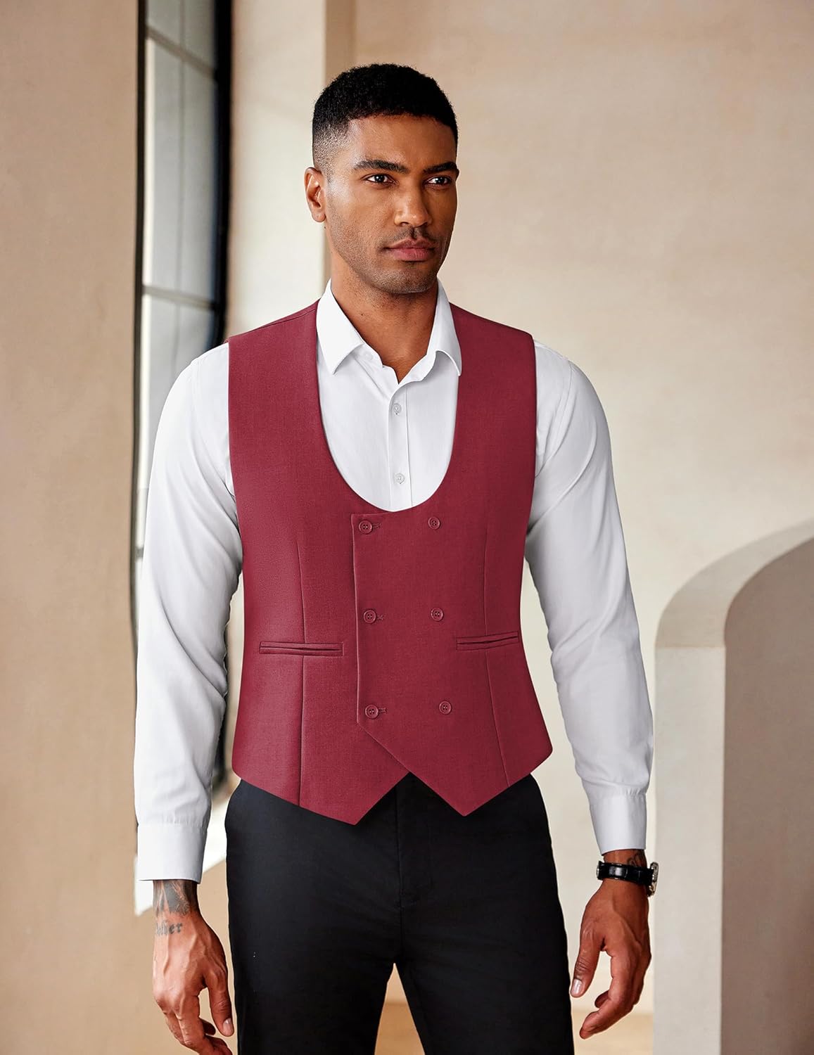 COOFANDY Men's Suit Vest Slim Fit Double Breasted Dress Vest Casual Business Formal Waistcoat - Image 3