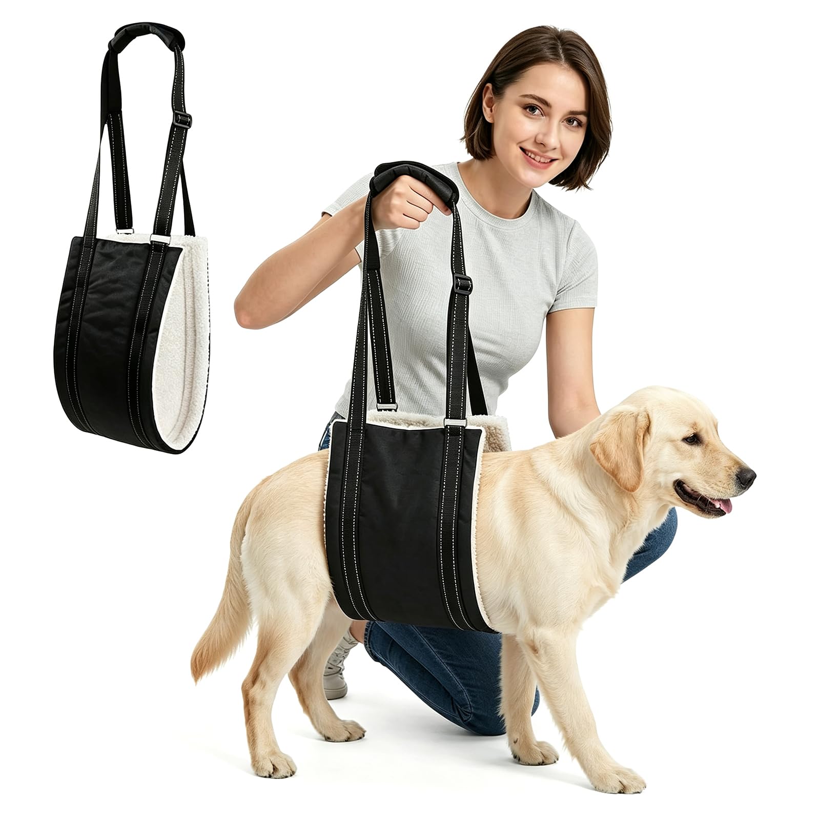 Hemoravoma Dog Lift Harness Support Sling, Rear Leg Support Harness for Senior, Disabled Injured Dogs Lifting Sling with Reflective Strap, Padded Handle, Helps Dogs Walk Aid for Small, Medium Breeds
