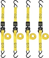 STANLEY S9500 1" x 10' Ratchet Straps 4-Pack - 300 lb Load for Light Cargo, Rust-Resistant Yellow Ties