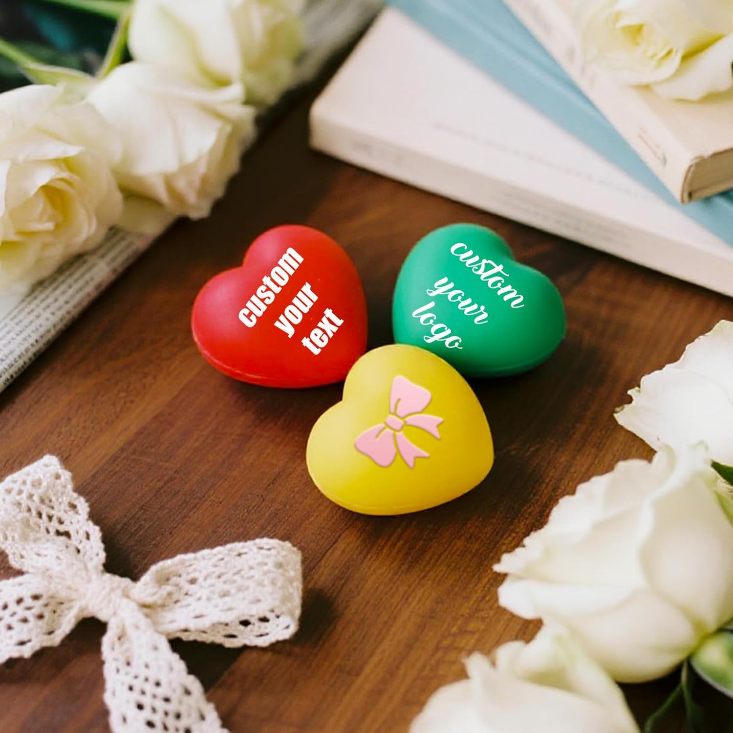 10-100 Pcs Custom Heart Stress Balls with Logo Personalized Stress Balls Bulk with Text for Adults Customized Promotional Gifts for Office Events Home