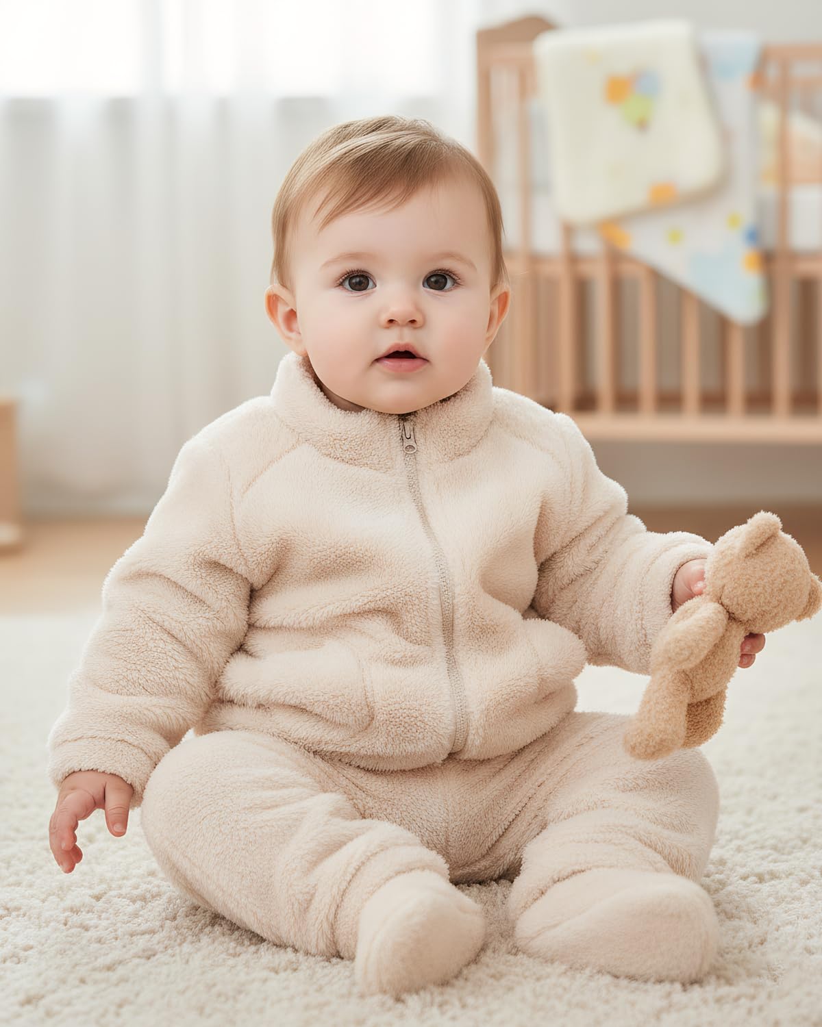 JiAmy Winter Fleece Kinder Pyjama Set 2 Stück Reißverschluss Oberteil Hose Warm und Bequem Unisex Pyjamas Bekleidungssets für 1-5 Jahre