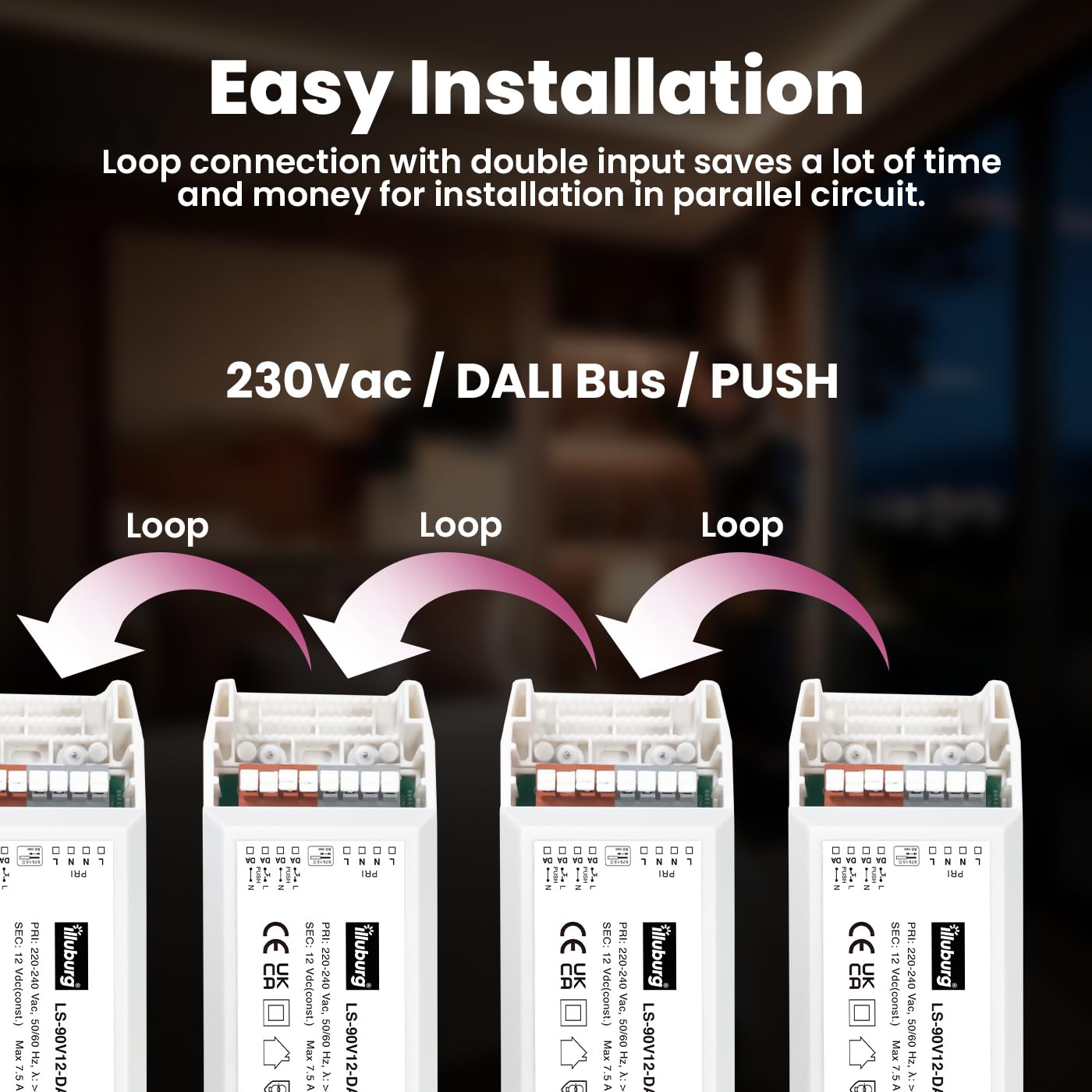Sterownik LED 12 V 9 W – 90 W DALI przycisk push 0-10 V ściemniany bez migotania do taśm LED, transformator, zasilacz, statecznik, sterownik