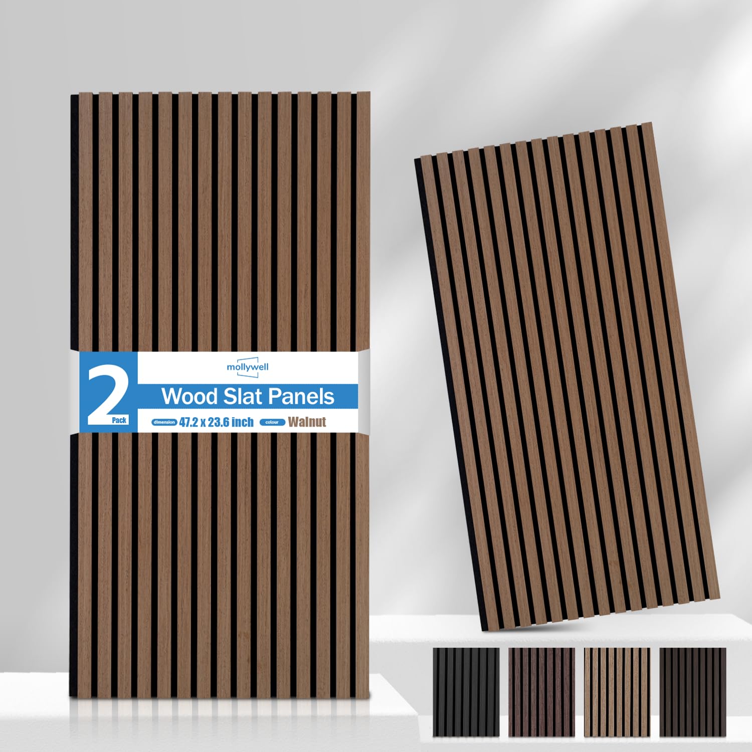 Wood Panels for Wall, Time-Saving Installation, Versatile Wood Slat Wall Decor, Enhanced Acoustic & Sound Proof Fluted Design for Home & Office, 2 Pcs Walnut, 47.2x23.6 Inch