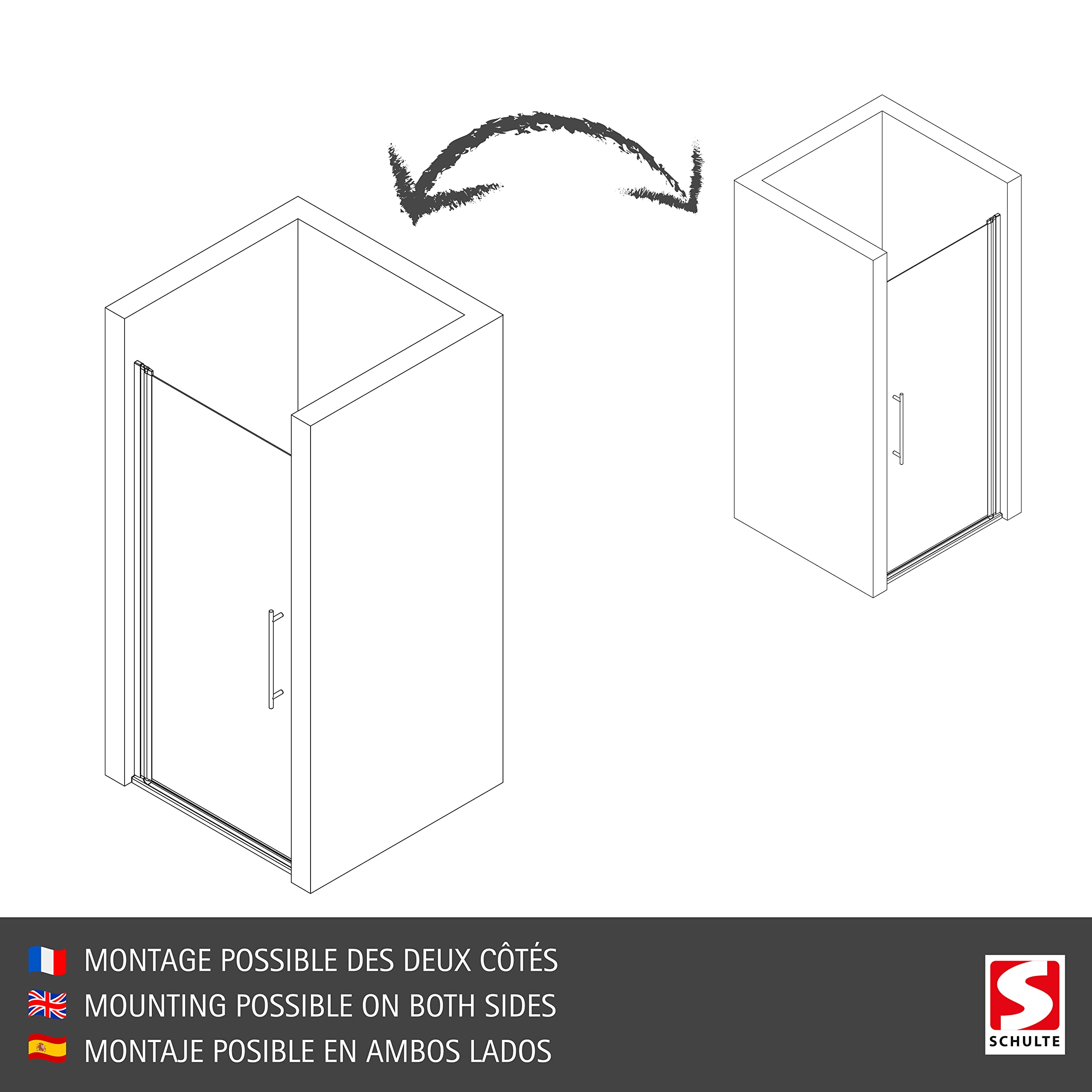 Schulte porte douche pivotante niche 90x192 argenté autolevant réversible | verre trempé anti-calcaire réglage 87.8-90.4 largeur d'accès 79.5 cm