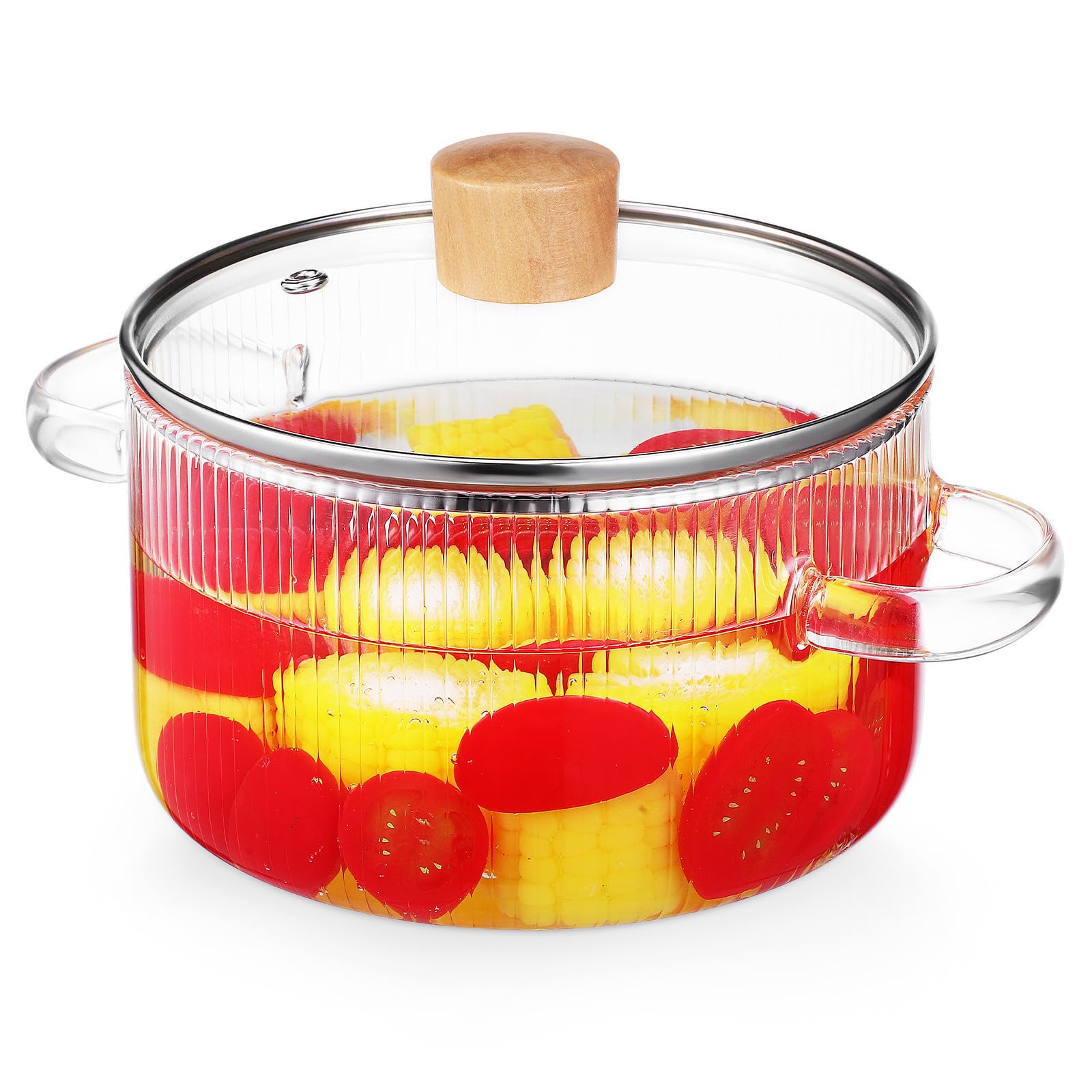 Casserole en verre anti-brûlure 1.6L avec manche en bois isolant pour feu