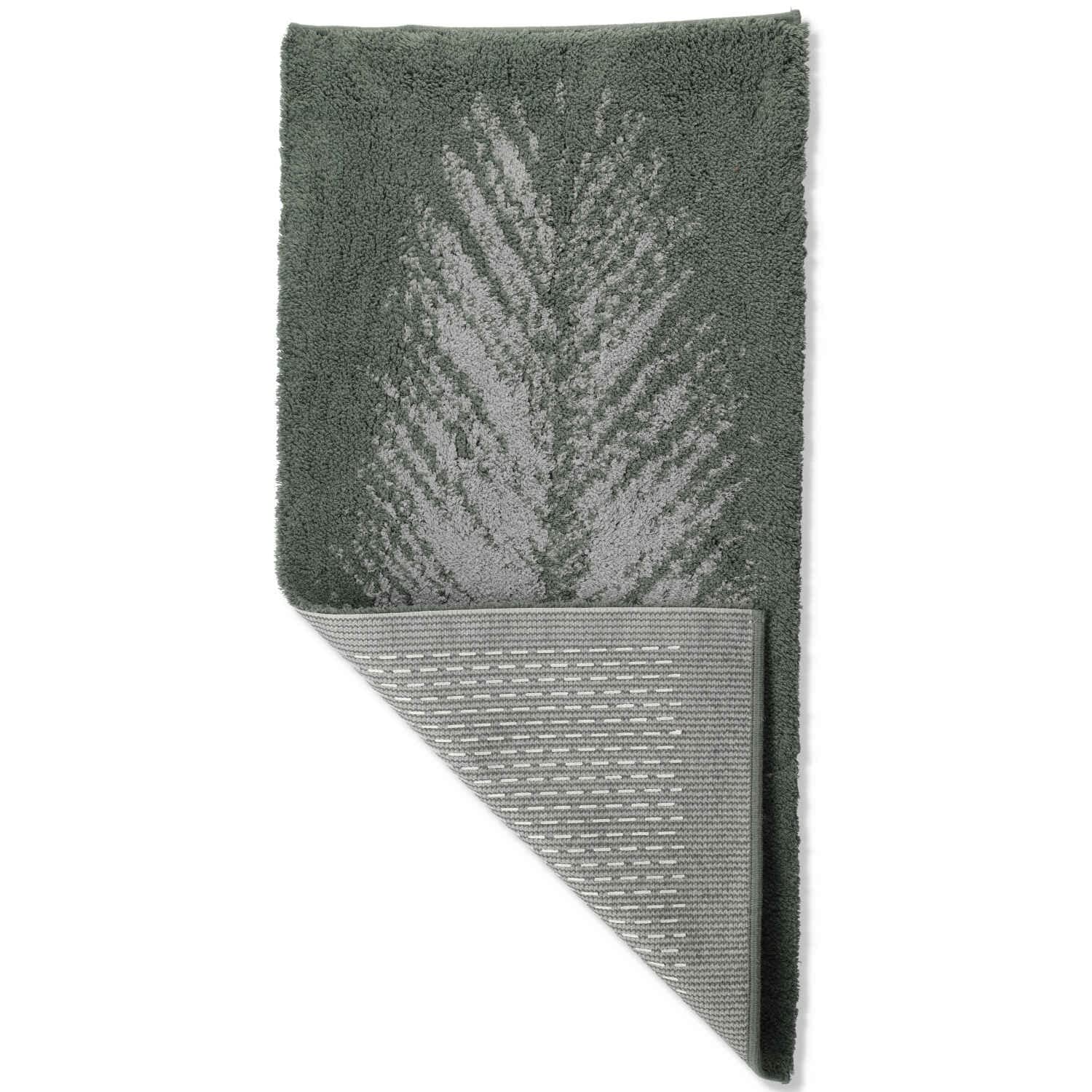 Casatessile Alfombra de baño Antideslizante Plume Alfombra de baño de algodón Lavable con Plumas - Verde Salvia
