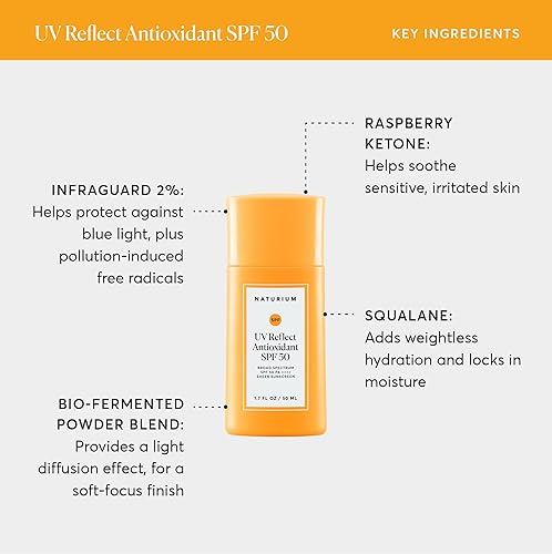 Miniatura 3 de Naturium UV Reflect antioxidante, amplio espectro SPF 50 PA ++++ protector solar transparente, protector ligero para cara y piel con acabado mate