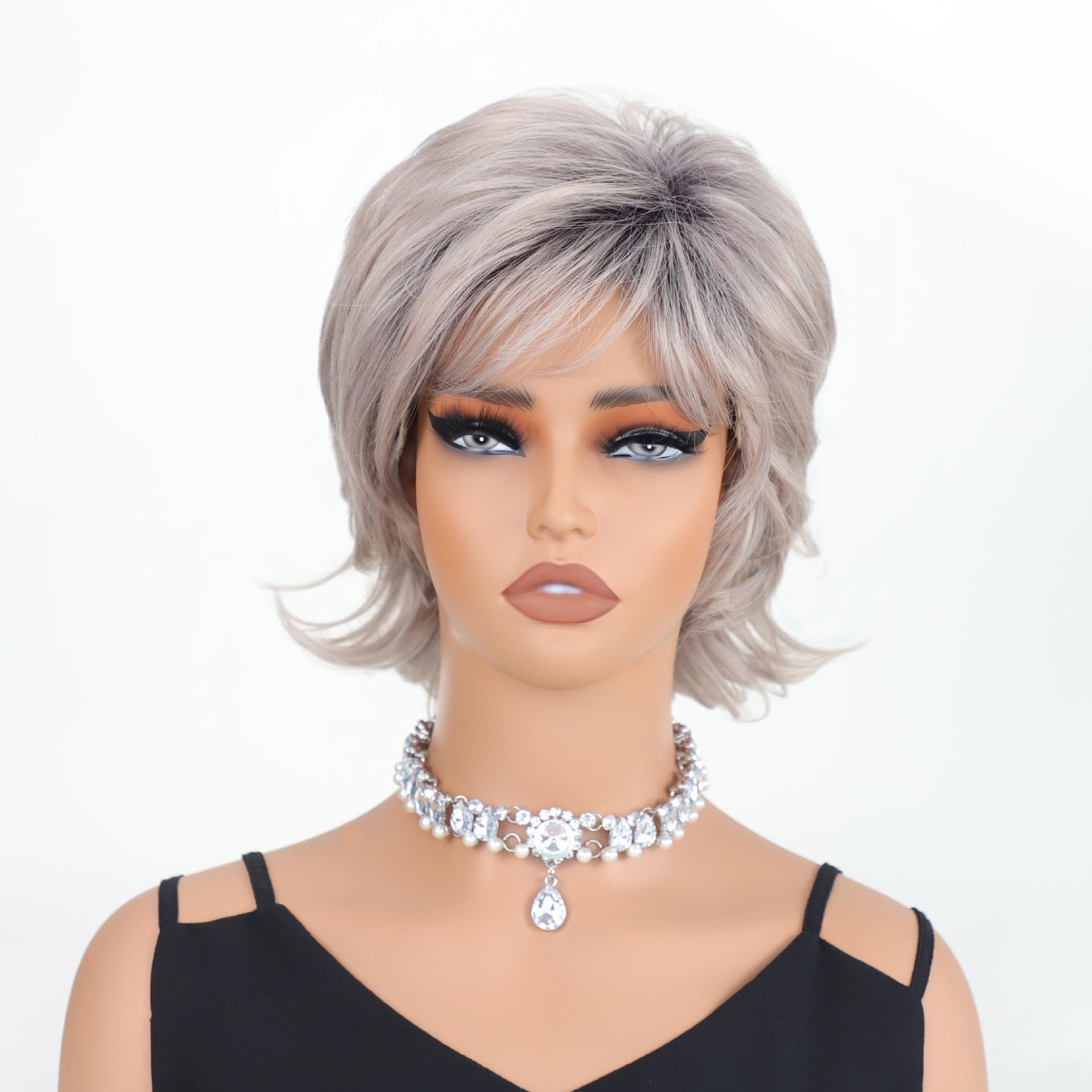 Photo 1 of Elixano Short Sandy Pixie Cut Wigs Human Hair for White Women Lightweight Real Hair Wig with Natural Look for Any Occasion (Grey,8 Inch)