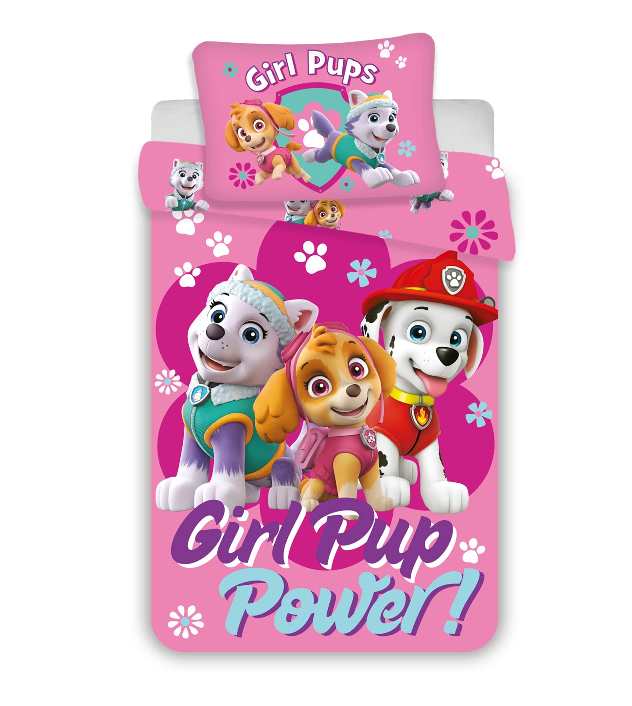 Brandmac Aps Girls Red, Blue, Yellow Paw Patrol ' Pup Power' Bed Linen 100 X 135 + 40 X 60 Cm