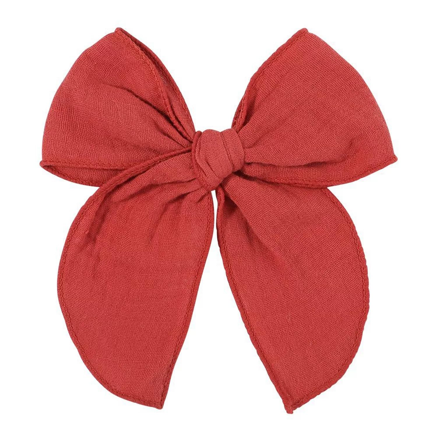 5.5 Inch Red Fable Hair Bow: Handmade Linen Cotton Hair Clip for Girls - 1 PCS