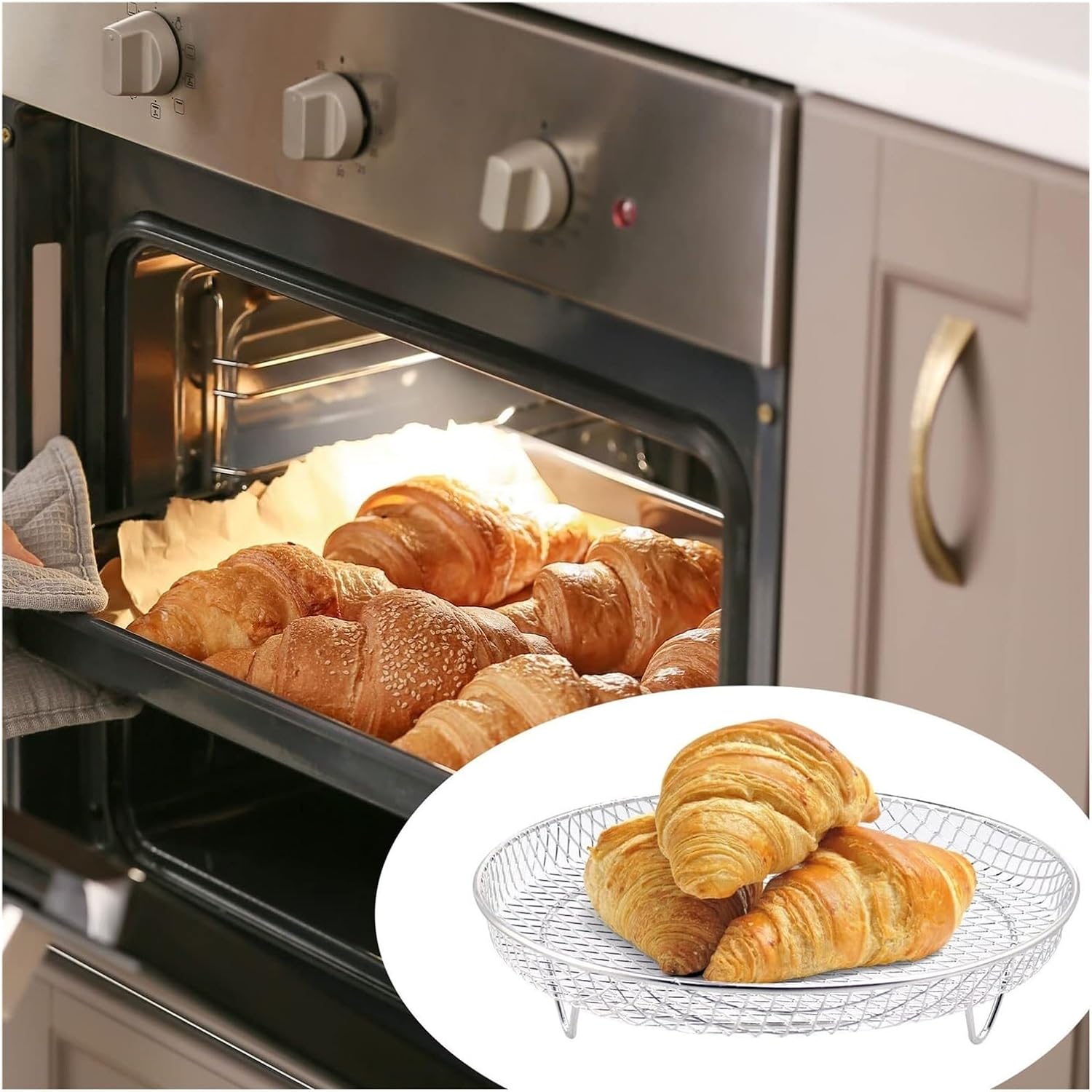 3-Piece Stackable Multi-Layer Stainless Steel Dehydrator Rack, Air Fryer Oven Steamer Basket Accessories(Round)