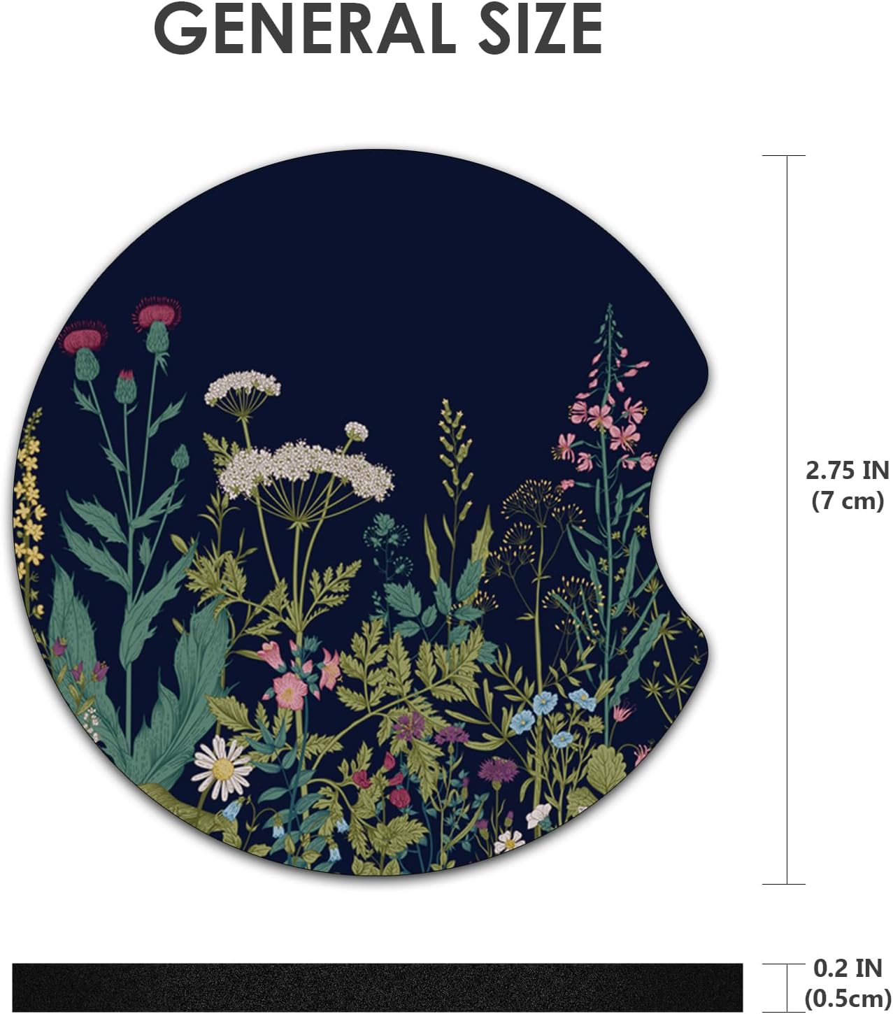 2 Pack Car Coasters，2.75-inch Neoprene Non-Slip Cup Holder Coasters for Car，Cute Car Interior Accessories for Men and Women，Black Flower