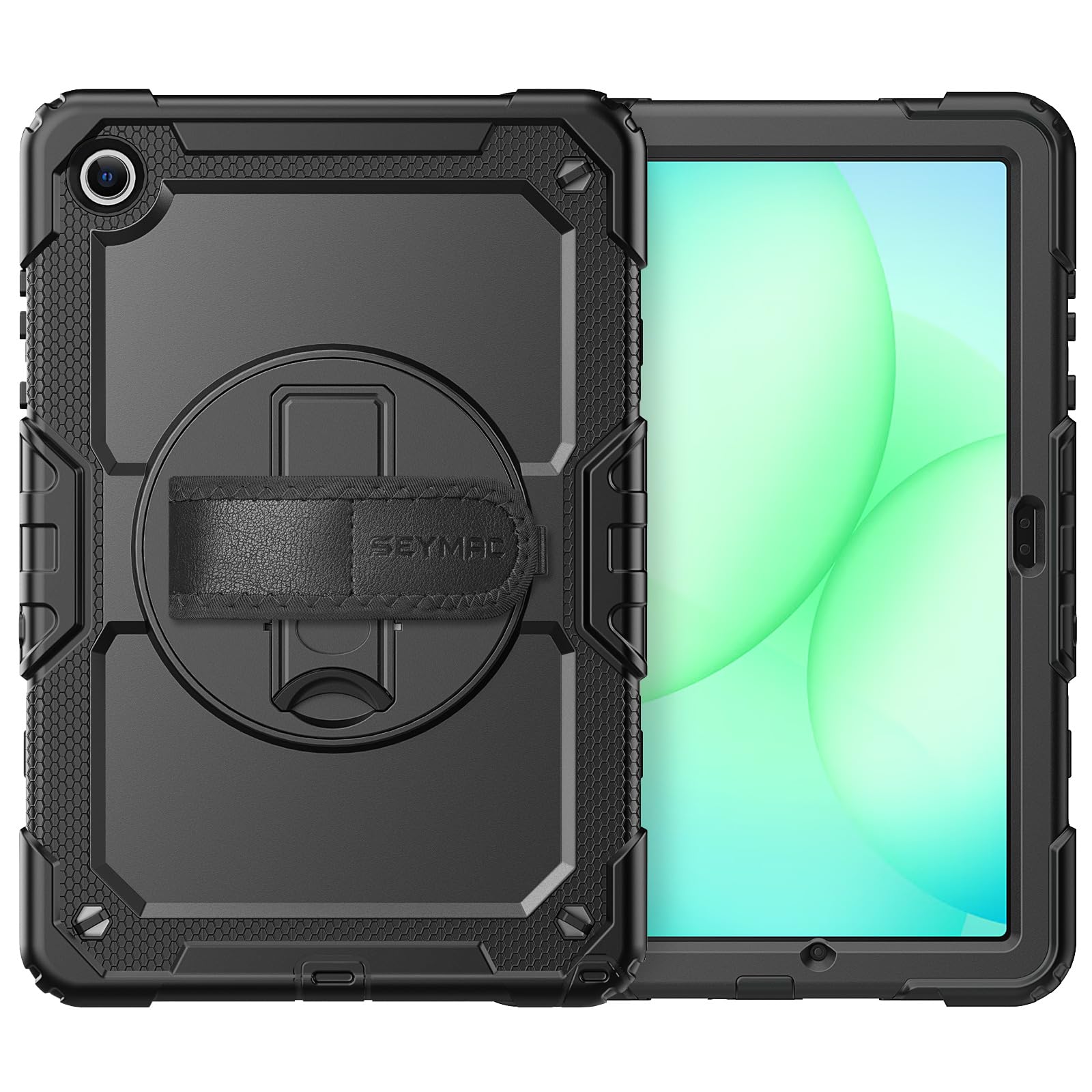 SEYMAC Hülle für Samsung Galaxy Tab A11 Plus 11 Zoll 2025 (SM-X230/X235/X236), Stoßfeste Tab A11+ Hülle mit Displayschutz, 360° Drehbarer Ständer/Handschlaufe, Schultergurt, Stifthalter, Schwarz