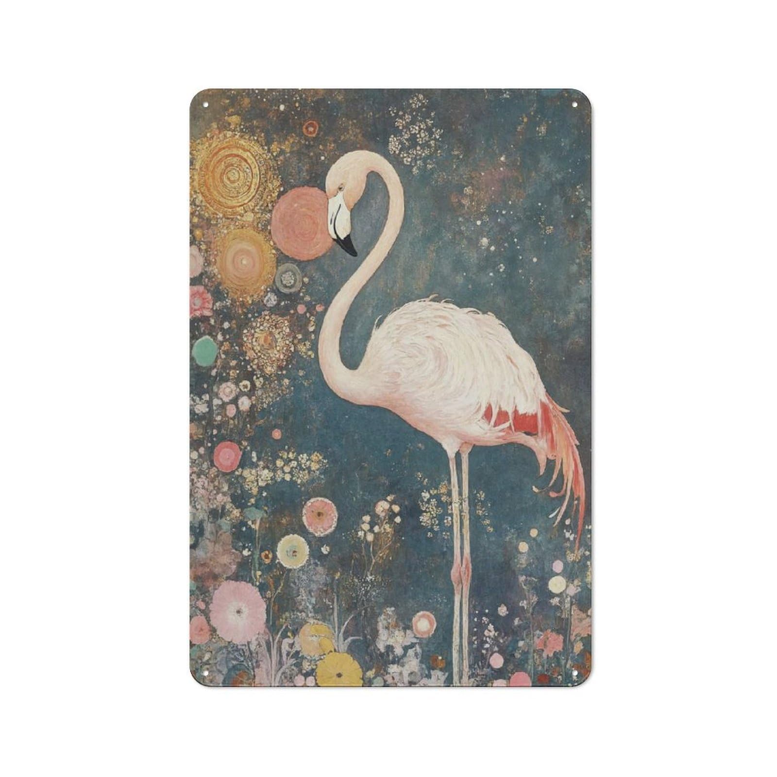 Junmoney Style-7 Tin Wall Plaque 30X20cm With Pink Flamingo Gustav Klimt Floral For Workshop Wall, With Clear Retro Wall Decor Character