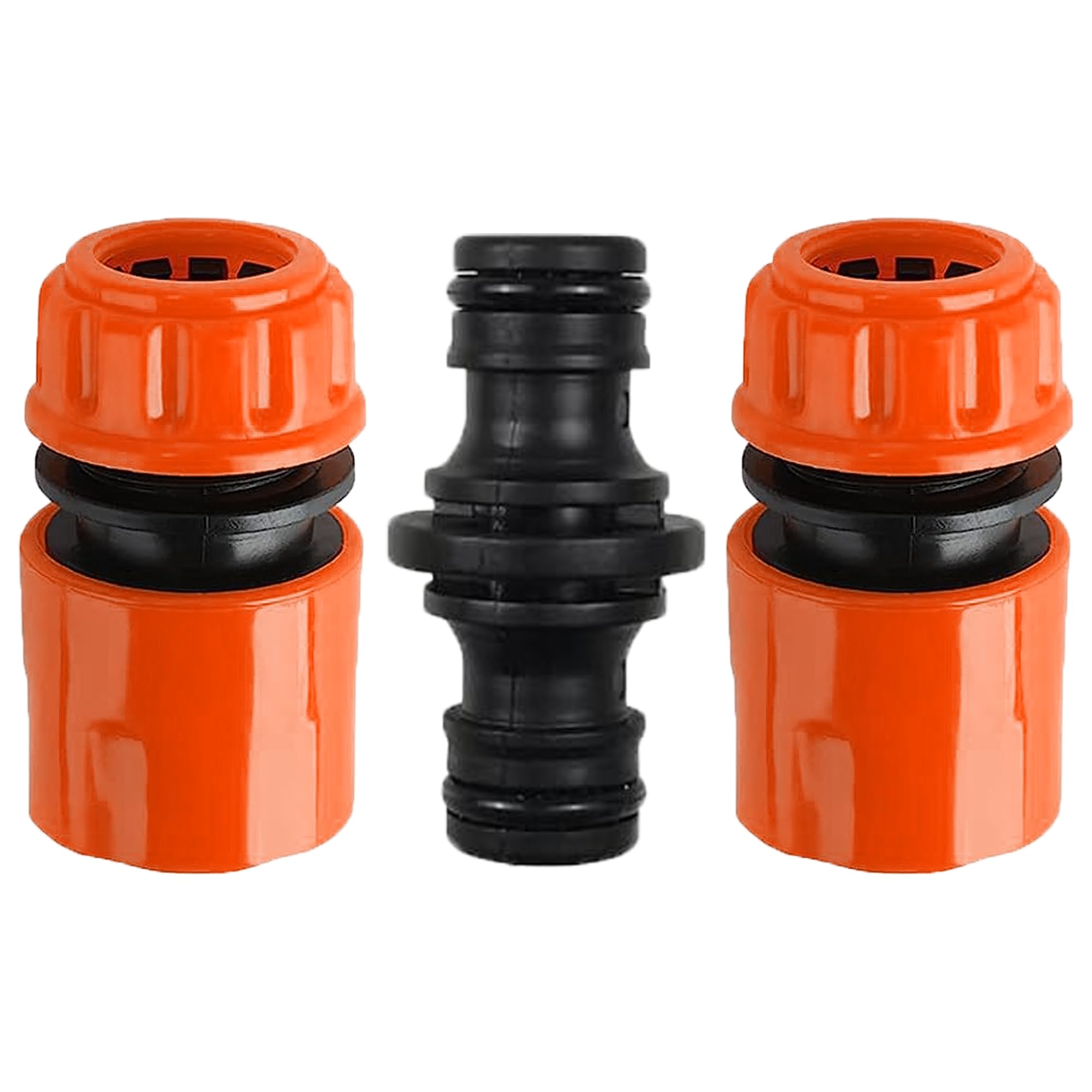 ZhiheHui Garden Hose Connector, Hose Fitting Kit, 2 Hose end Quick Connectors and 1 Double Male Hose Connector for 1/2 Hose Quick Connector (Orange)
