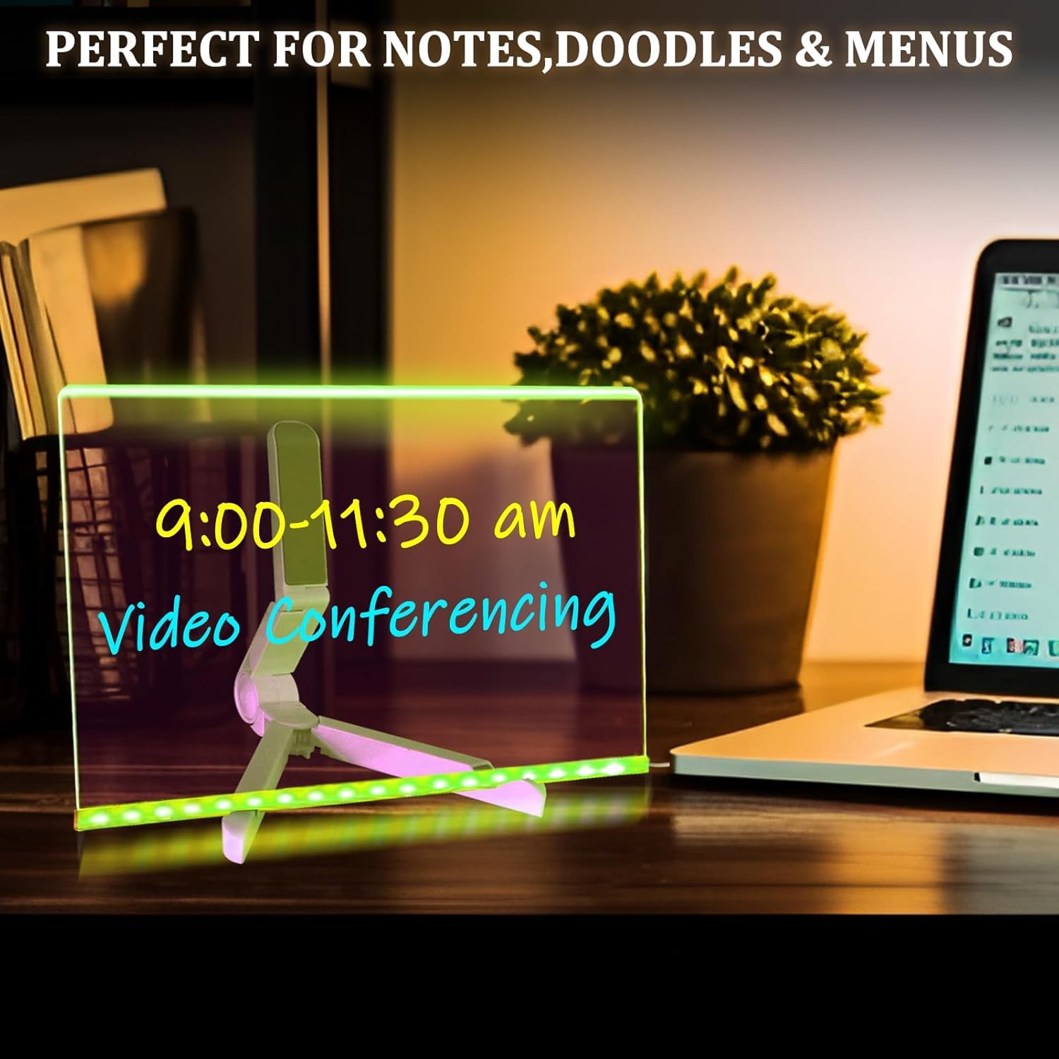 Farnirvana Lavagnetta Cancellabile Bambini, 30x20cm Lavagnetta in Acrilico con Luci LED, Con 7 Colori penna e 2 supporto, per Ristoranti，Scuola, Bar, Casa, Ufficio, Natale