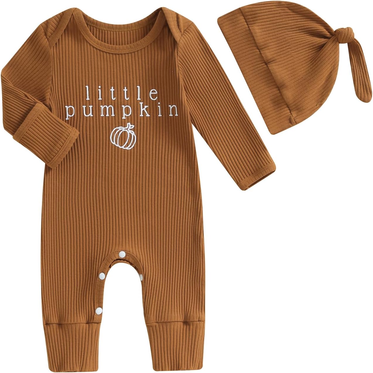 Sasaerucure Infant Baby Boy Halloween Clothes Knit Long Sleeve Onesie Newborn Boy Pumpkin Jumpsuit + Hat Set