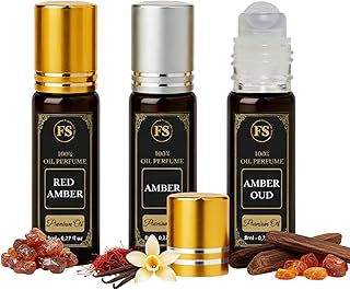 Amber Perfume Oil Set – 3× 0.27 fl oz (8 ml) Roll-On | Red Edition, Classic Edition & Edition Oud | Long Lasting Alcohol-Free Fragrance Oils for Men & Women | Oriental with Amber Oud and Vanilla