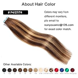SUYYA Tape in Hair Extensions Human Hair Ombre Color Chocolate Brown to Caramel Blonde Remy Hair 20 inches 20pcs 50g/pack Straight Seamless Skin Weft Tape in Human Hair Extensions(20 inch P4/27/T4)
