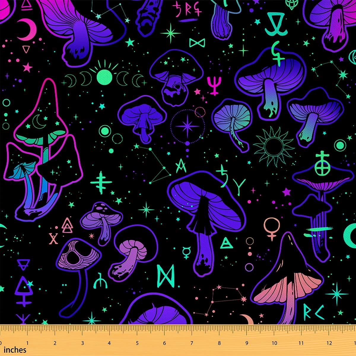 Richhome Wws16276 Cartoon Mushroom Fabric By The Yard Neon Light Starry Galaxy Boho Moon Fabric For Sewing Lovers Cute Hippie Gradient Plants Decor Fabric For Diy Upholstery And Home Accents 1 Yard