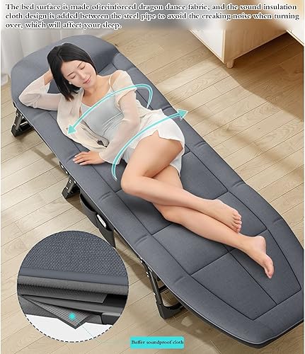 Miniatura 6 de Cuna plegable para invitados, con marco, engranajes ajustables, plegable, portátil y ligero, con colchón de memoria gruesa para dormitorio y oficina