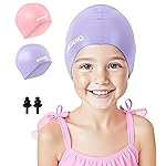 Aegend 2 Pack Kids Swim Cap for Girls Boys Age 3-8, Waterproof Swim Cap Kids Durable Silicone Kids Swimming Cap for Long Hair, Light Pink & Light Purple