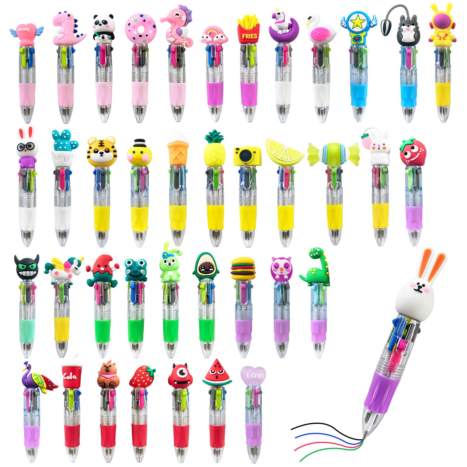 ZBXSNK 40Pcs Mini Multi-Coloured Pens in One 4-in-1, Cute Pens Bulk, Smooth Retractable Ballpoint Kids Pen, Party Bag Fillers for Kids, Classroom Teenagers Prizes, Girls Birthday Gifts