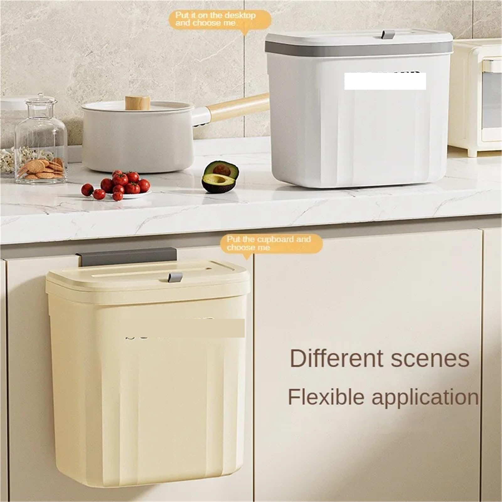 Pattumiera da cucina Bidone della spazzatura sospeso a parete con coperchio for armadio sotto il lavandino rifiuti(Yellow-L)