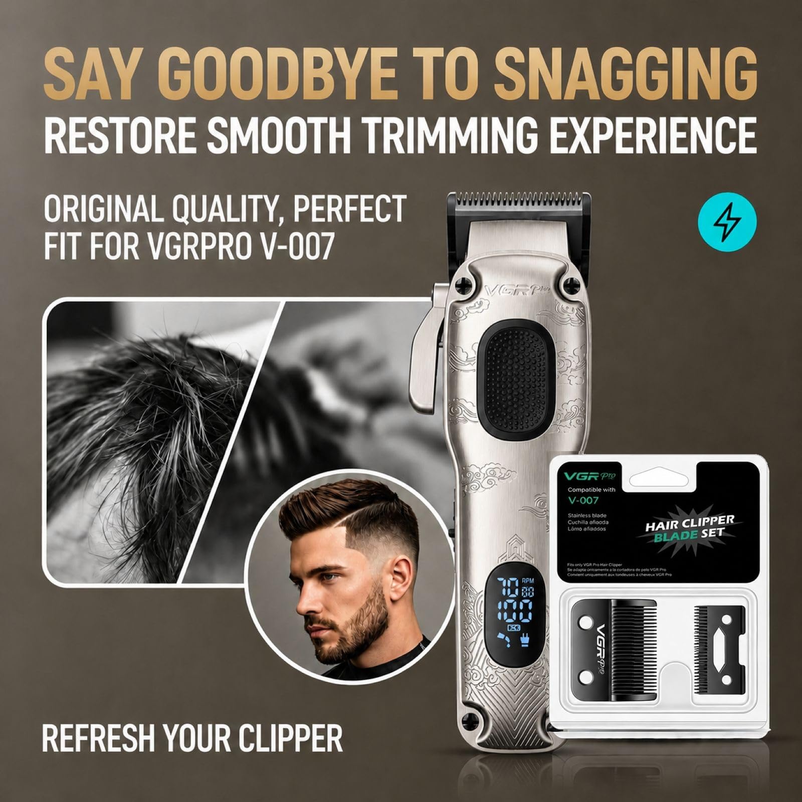 VGRPRO Haarschneider Set für Herren mit Ersatzklingen, professionelles Barber Grooming Kit für Haarschnitte, Fades, Barttrimmen, Detailarbeit, Zuhause und Salon