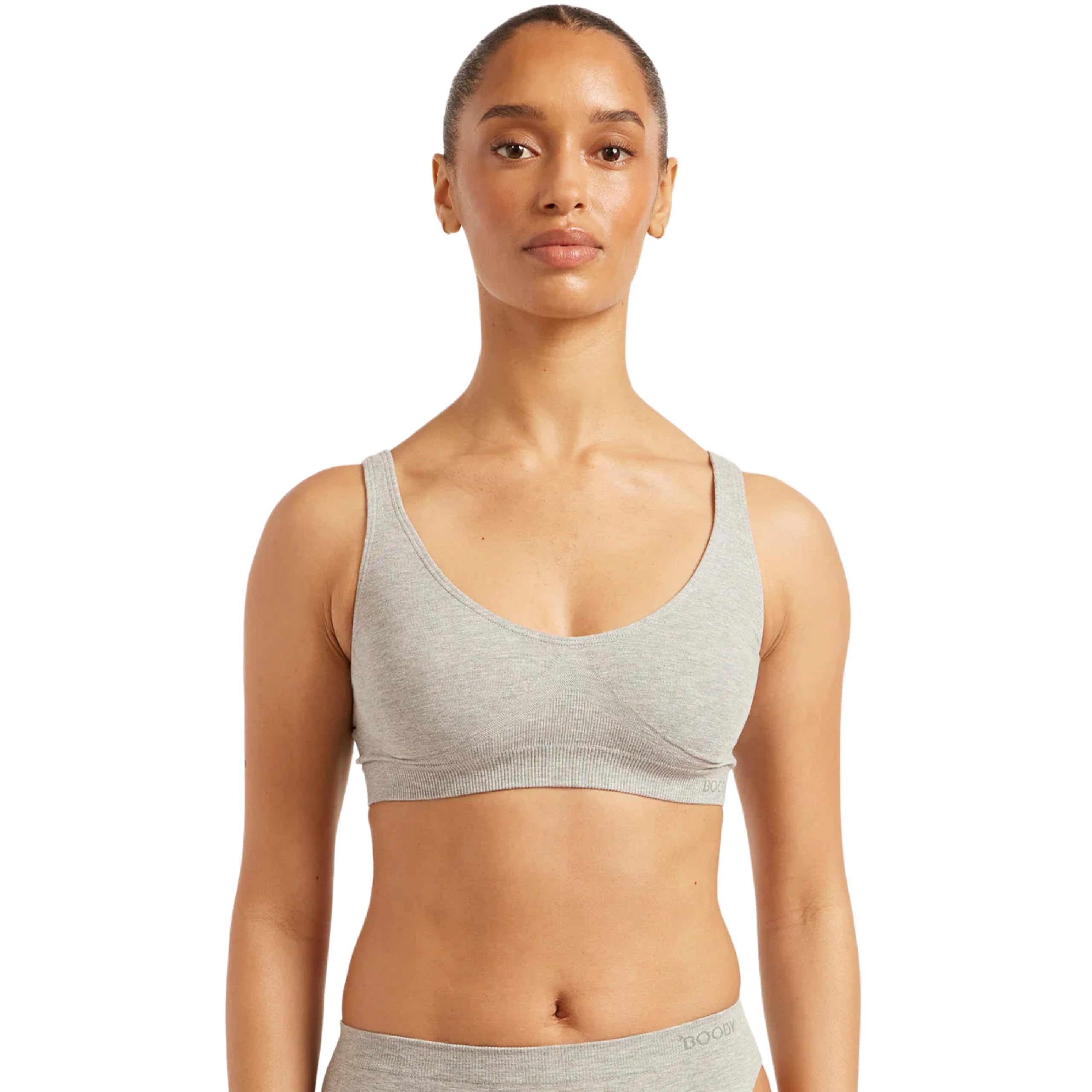 Boody Women's Light Grey Marl ’S Seamless Crop Bra | Bras For | Seamfree Comfort Bamboo Bralette | Effortless Fit | Non-Adjustable Straps