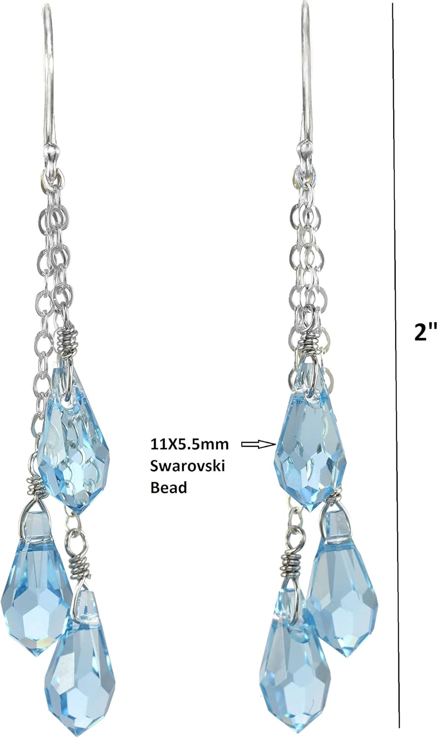 Sterling Silver Multi-Teardrop Earrings Made with Faceted Austrian Crystal Teardrop Beads