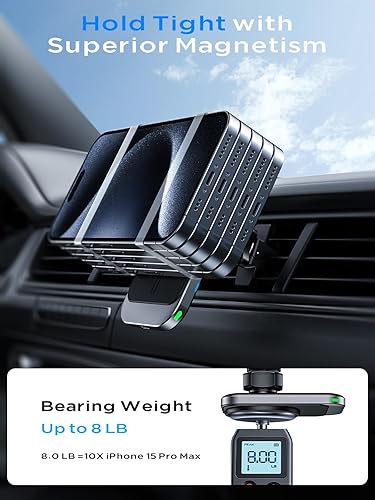 Miniatura 3 de Hinyx - Cargador de coche MagSafe, cargador inalámbrico magnético de 15 W, soporte de teléfono para iPhone 15 14 13 12 11 Pro Max Plus Mini Xr Xs,
