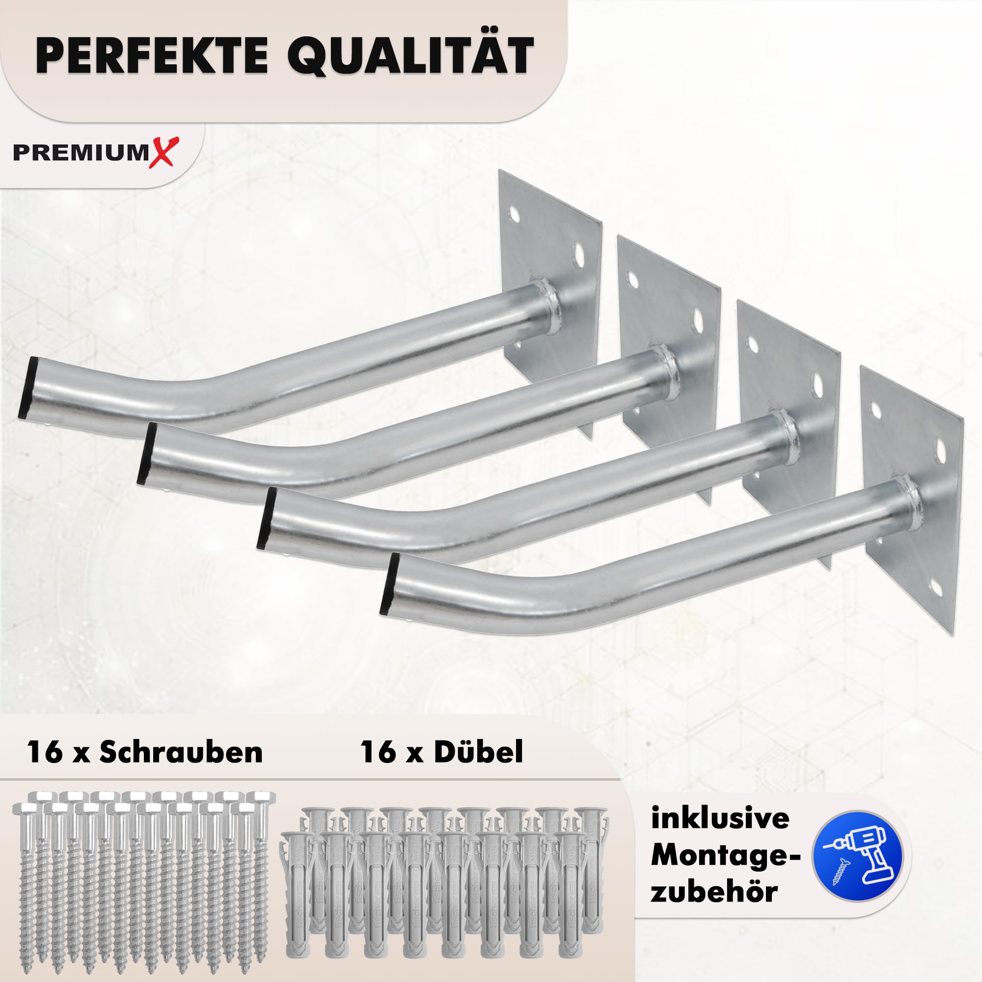 Premium X 4x Autoreifen Wandhalter 35cm | Reifenhalter für Auto Felgen, Inkl. Montage Schraubensatz