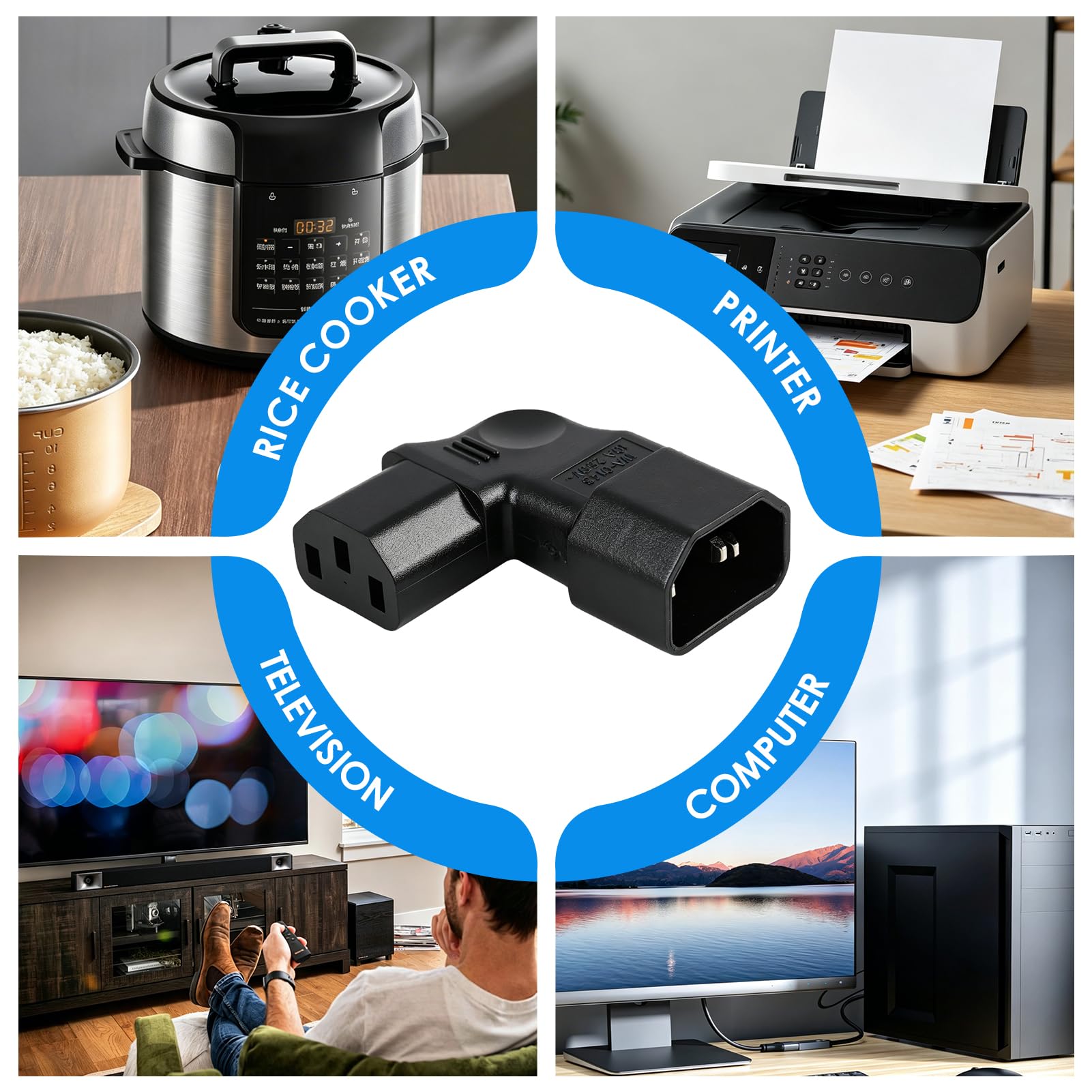 2 Stück IEC C14 auf C13 90 Grad, Kaltgerätestecker Gewinkelt Links, 3-polig 250V 10A, PBT Kunststoff, Kupferleiter, gewinkeltes Netzkabel für Computer, PDU, Drucker, Reiskocher, HDTV, Haushaltsgeräte