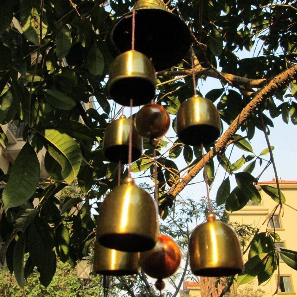 Carillon Éolien Antique Jardin 50cm - 6 Cloches Chinoises Porte-Bonheur, Décoration Extérieure Intérieure