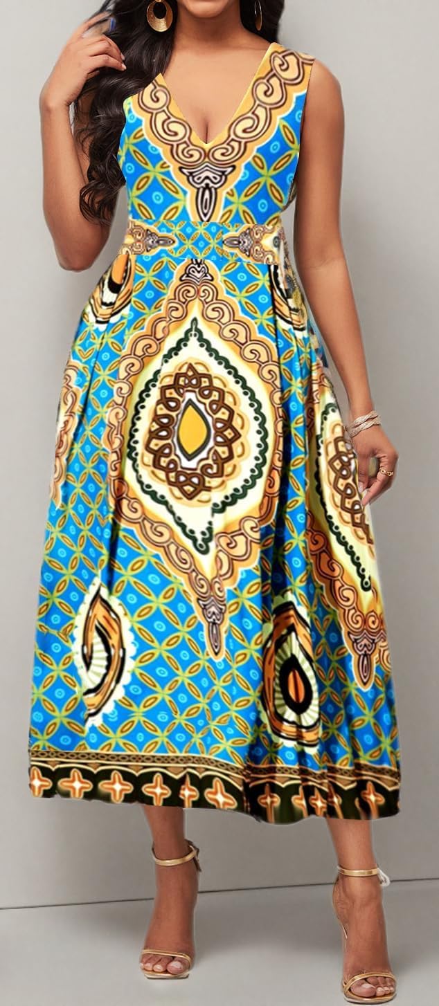 African Long Dresses for Women Elegant Church Dresses Print Maxi Dress High Waist Cocktail Bohemian Vintage Party Outfits - Image 4