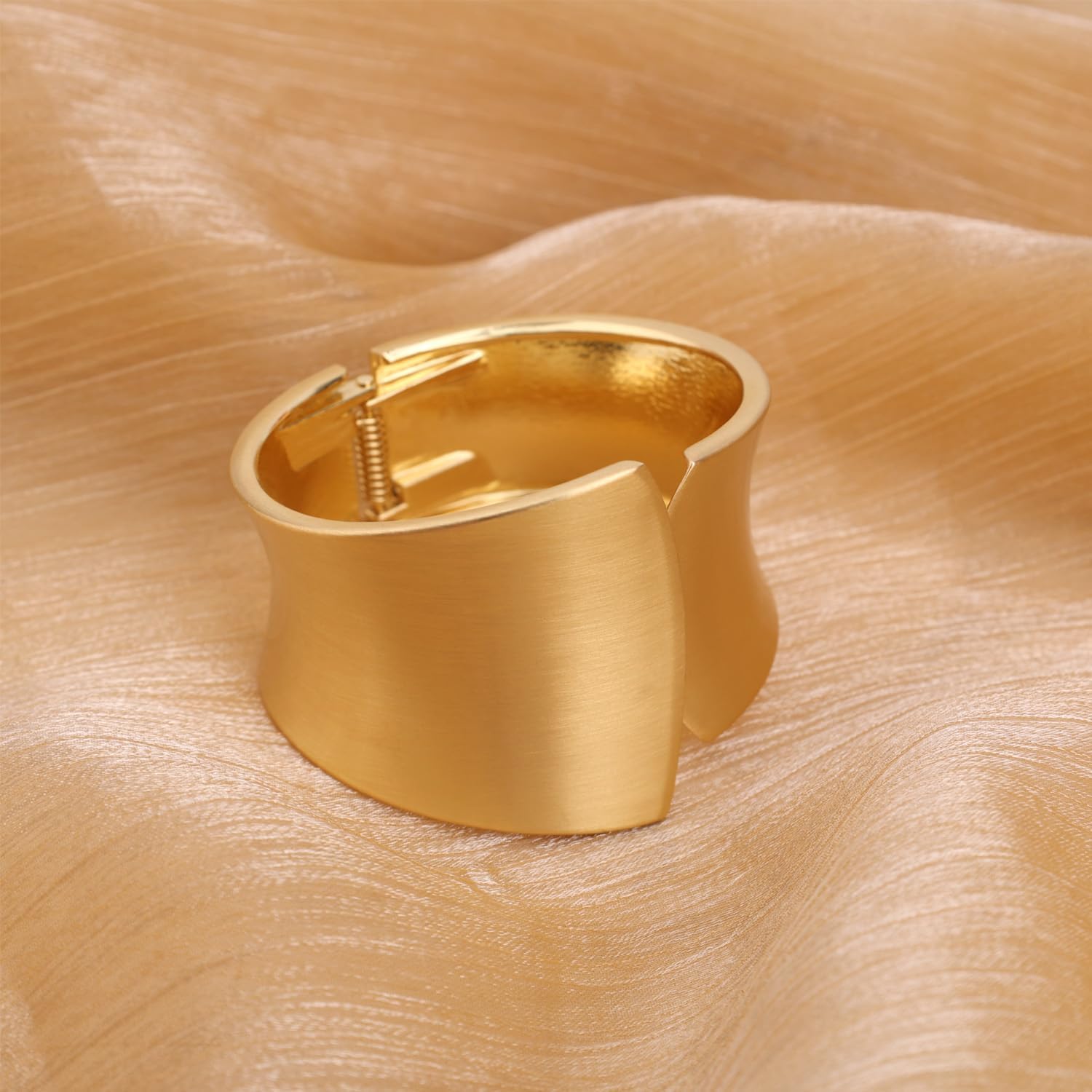 Statement Gold Matte Bracelet, Gold Vintage Chunky Open Cuff Geometric Bracelet Chunky Brushed Bangle Bracelets Fashion Jewelry for Women - Image 4