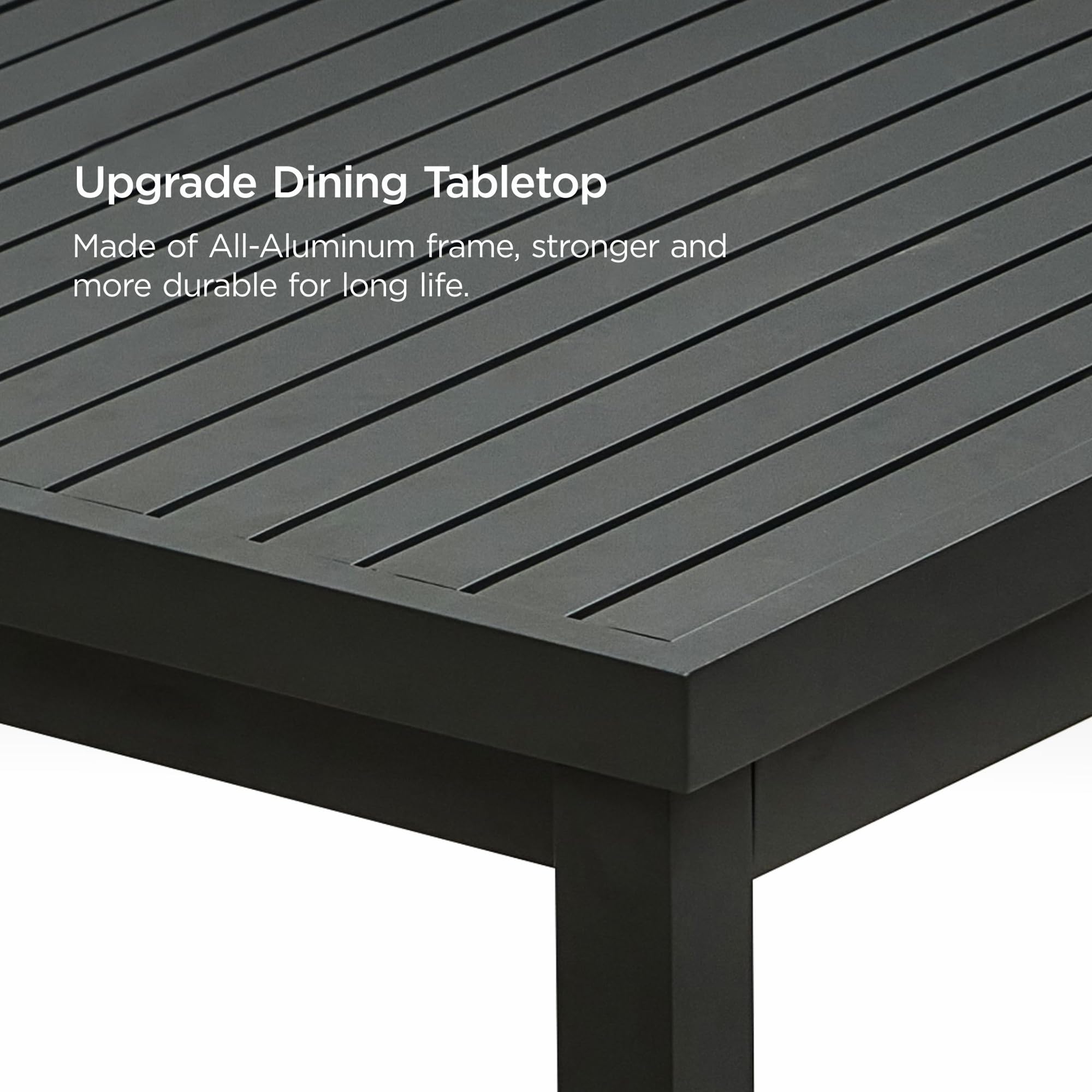 HIGOLD Heck 9-stühliges Gartenmöbel Set mit ausziehbarem Tisch – Vollaluminium Terrassenmöbel, 8 stapelbare wetterfeste Textilene-Gewebe für Garten und Veranda | Kohleschwarz