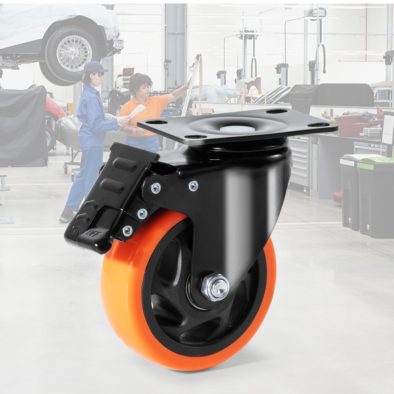 VEVOR Roulettes Pivotantes Lot de 4 Roulettes pour Meubles Industrielles 101,6 mm Roues Silencieuses en PVC avec Frein à Verrouillage A/B Capacité de Charge 159 kg par Roulette pour Chariots Établis
