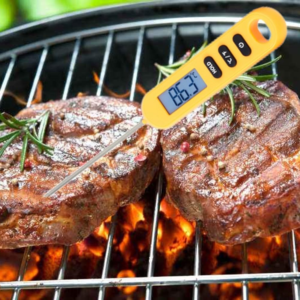 Termómetro digital para alimentos con sonda de 130 mm de rango de -50 °C a 300 °C, conmutable a °C/° F, función de retención y retroiluminación para cocina, carne, leche (azul)