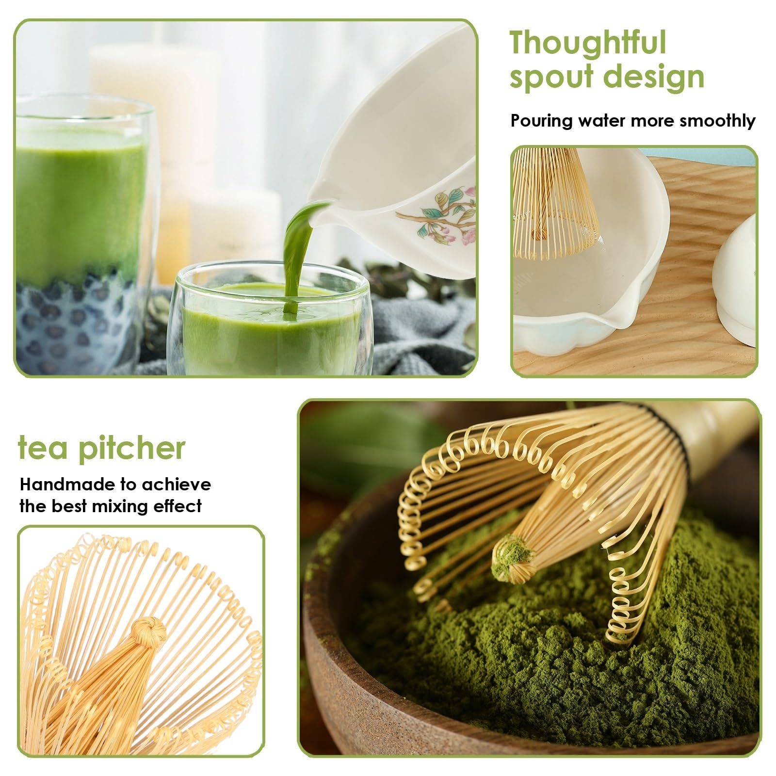 Matcha Kit Kit de batidor y Cuenco for Matcha con Soporte. Elegante versátil Kit for Preparar té. Fácil Limpiar. Ideal for Amantes del(Green)