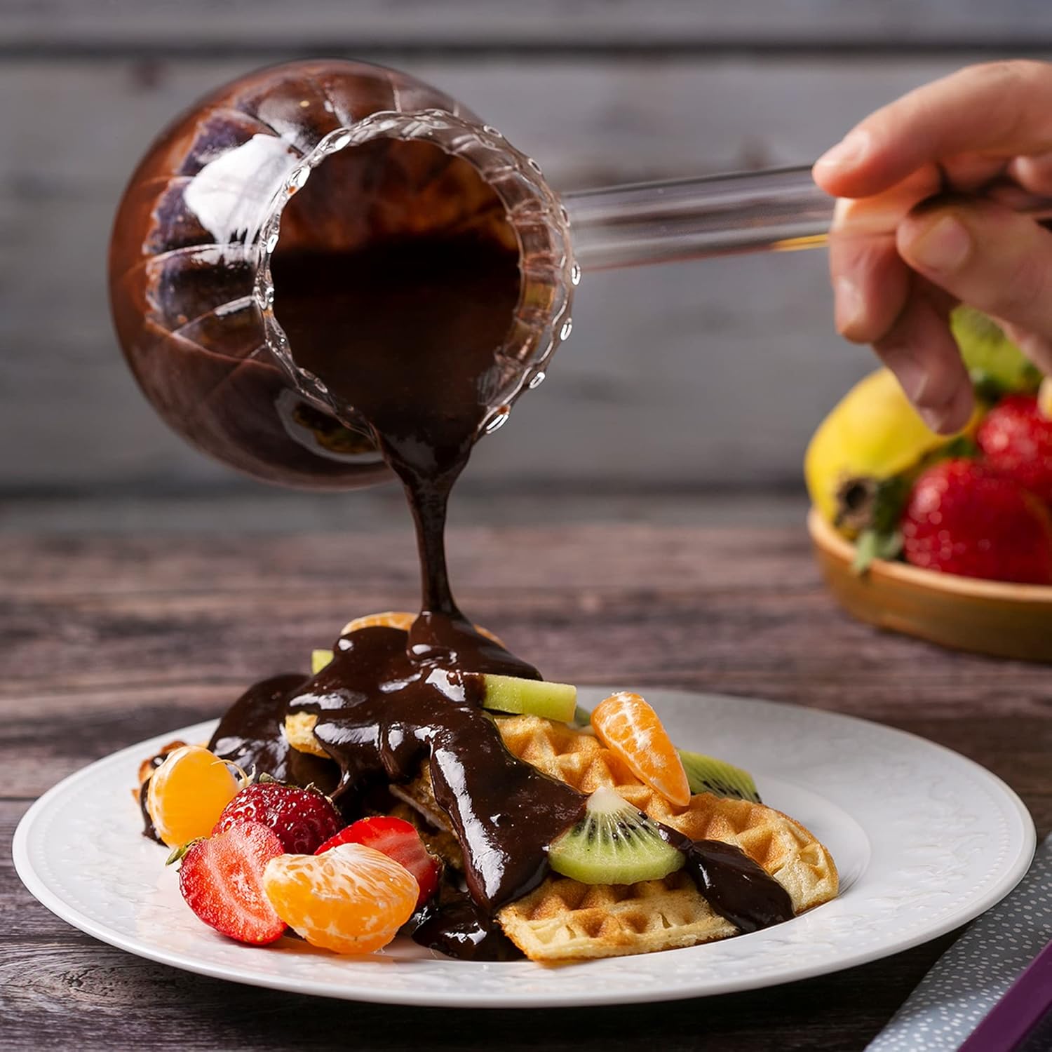 Turkish Coffee Pot Borosilicate Glass, Stovetop Tea Maker, Jazzva Cezve Briki, Healthy and Extremely Heat Resistant Milk Warmer, Hot Chocolate Maker, Butter Melting Pot (Streaked 15 oz): Home & Kitchen