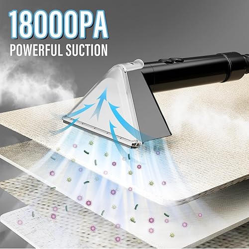 Miniatura 4 de Máquina limpiadora de alfombras portátil con tecnología de vapor y calefacción, potente succión de 18 Kpa con herramientas versátiles para mascotas,