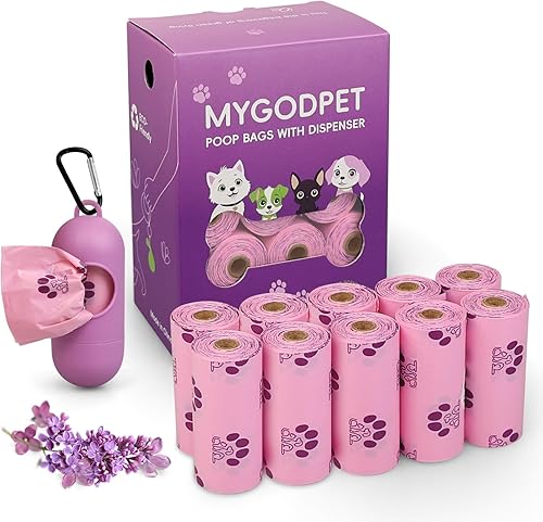 Bolsas de excremento de perro con dispensador, 150 bolsas biodegradables para perros y gatos, bolsa de basura con aroma a lavanda, a prueba de