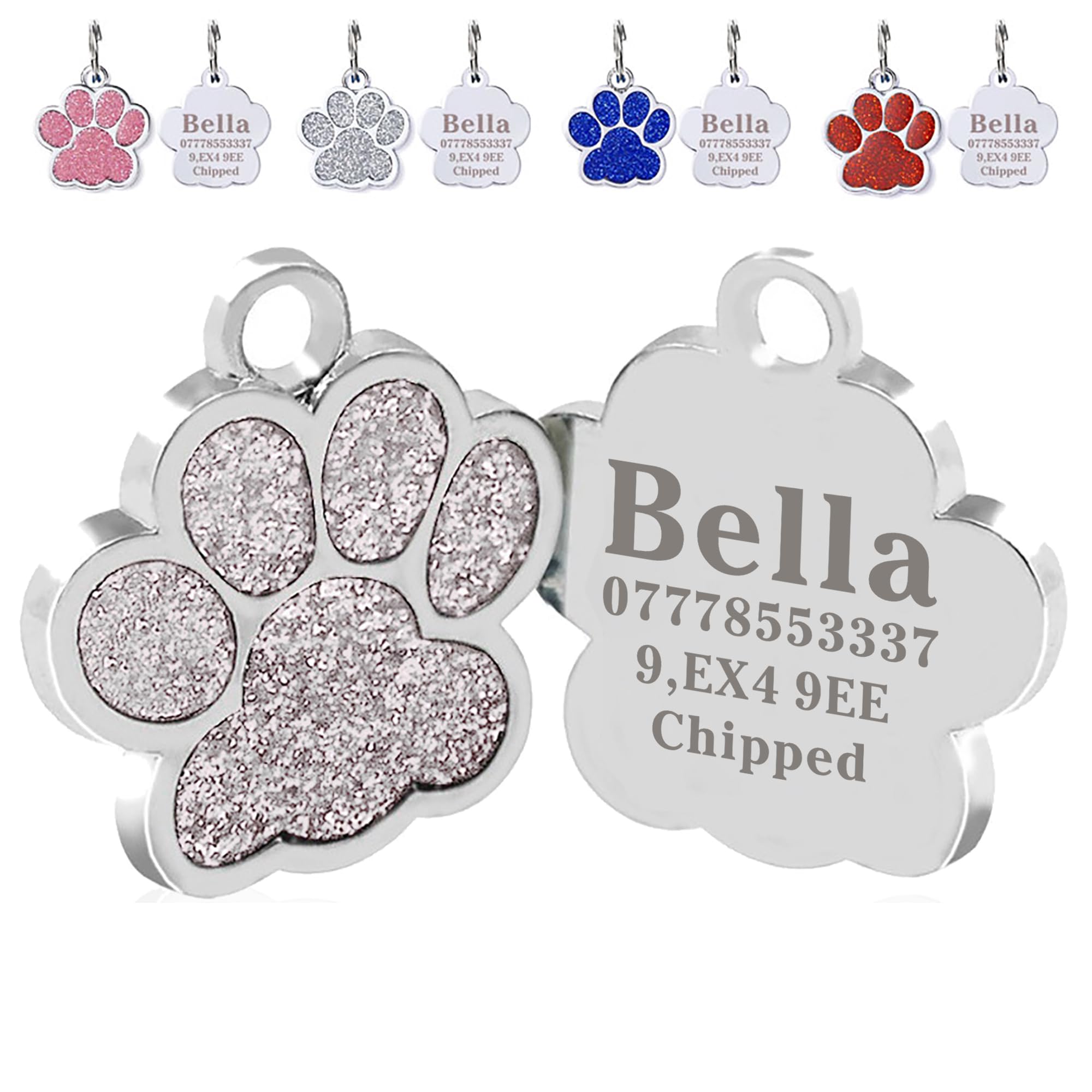 Dog Tags Personalized for Pets Glitter Dog Tag Engraved Dog Name Tag Cat Tags Personalized Dog Tags Paw Print Stainless Steel Cat Name Tag for Dog Cat
