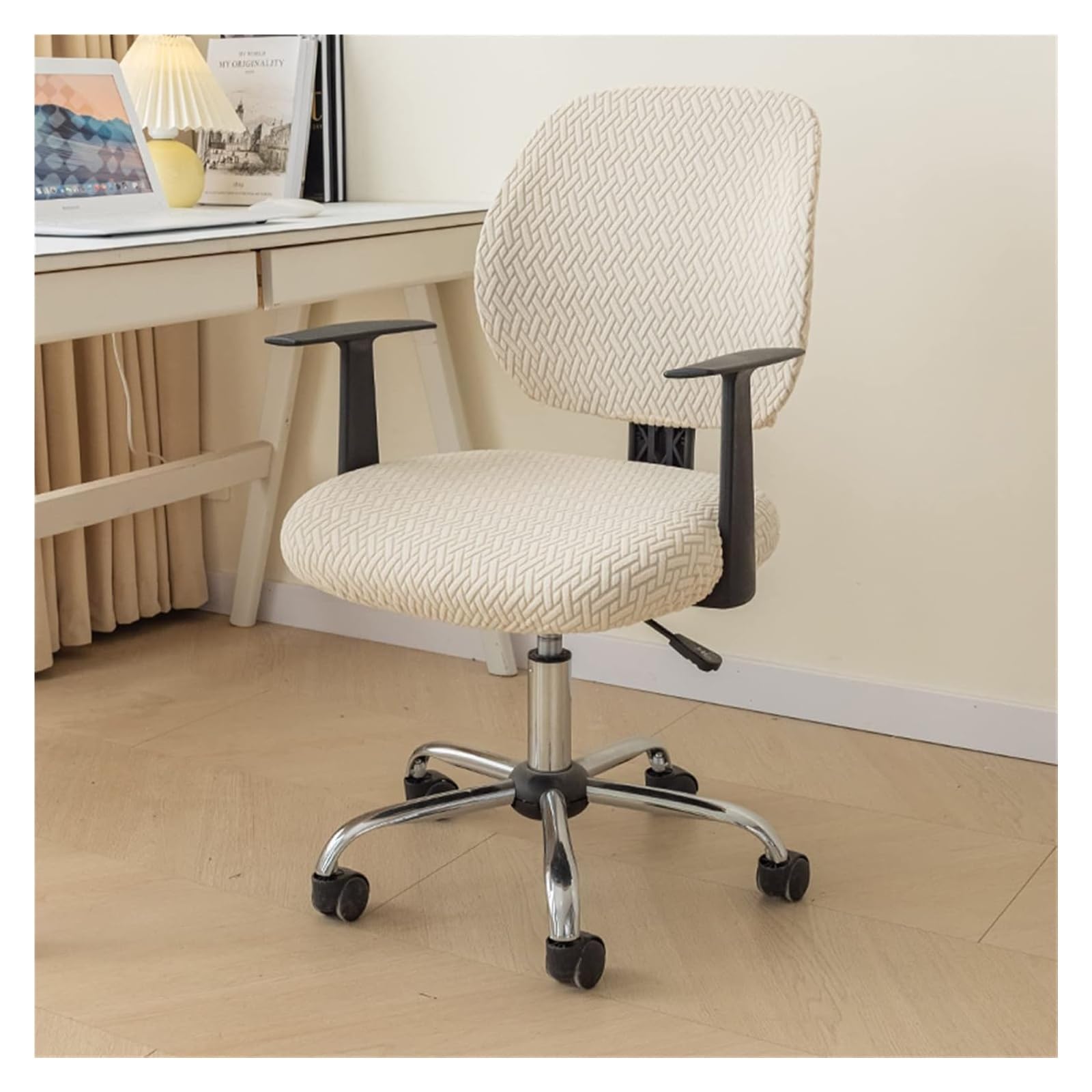Coprisedili for sedie da ufficio, protezioni for sedie for computer, coprisedie girevoli sfoderabili e lavabili in tessuto di seta di mais(Beige,10PCS)
