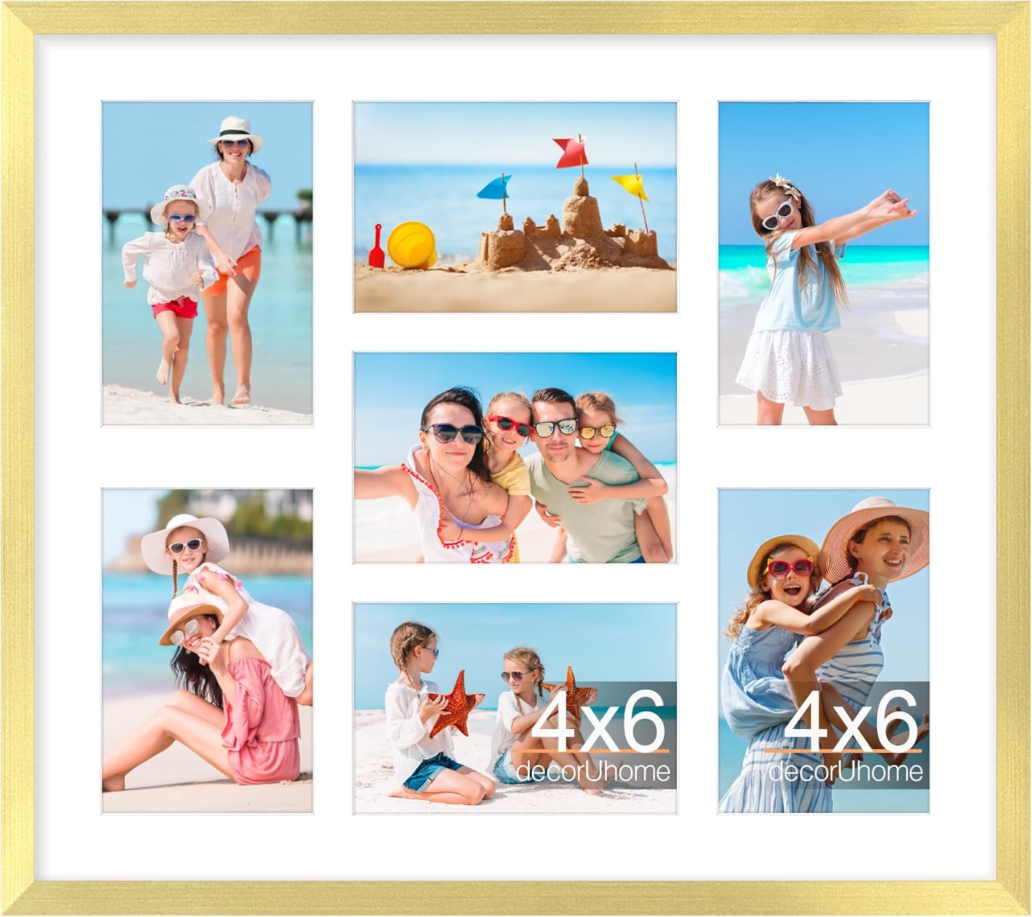 decorUhome 15x17 Picture Frames Collage Wall Decor, Display 7Pcs 4x6 Photos with Mat or 1Pcs 15x17 Unmatted, 7 4x6 Collage Picture Frames for Wall Mounting, Gold 15x17 (7-4x6) Gold